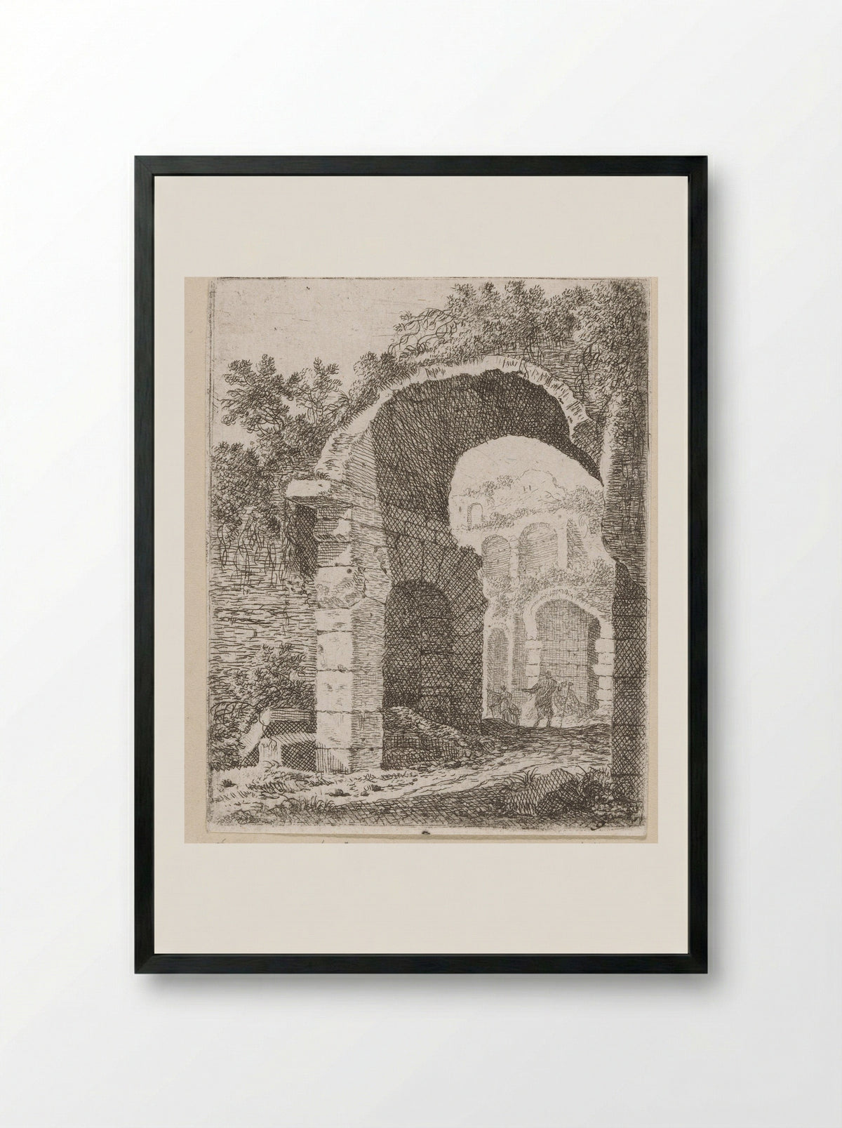 Ruïne van een portico - Johann Franz Ermels - Framed Print Black