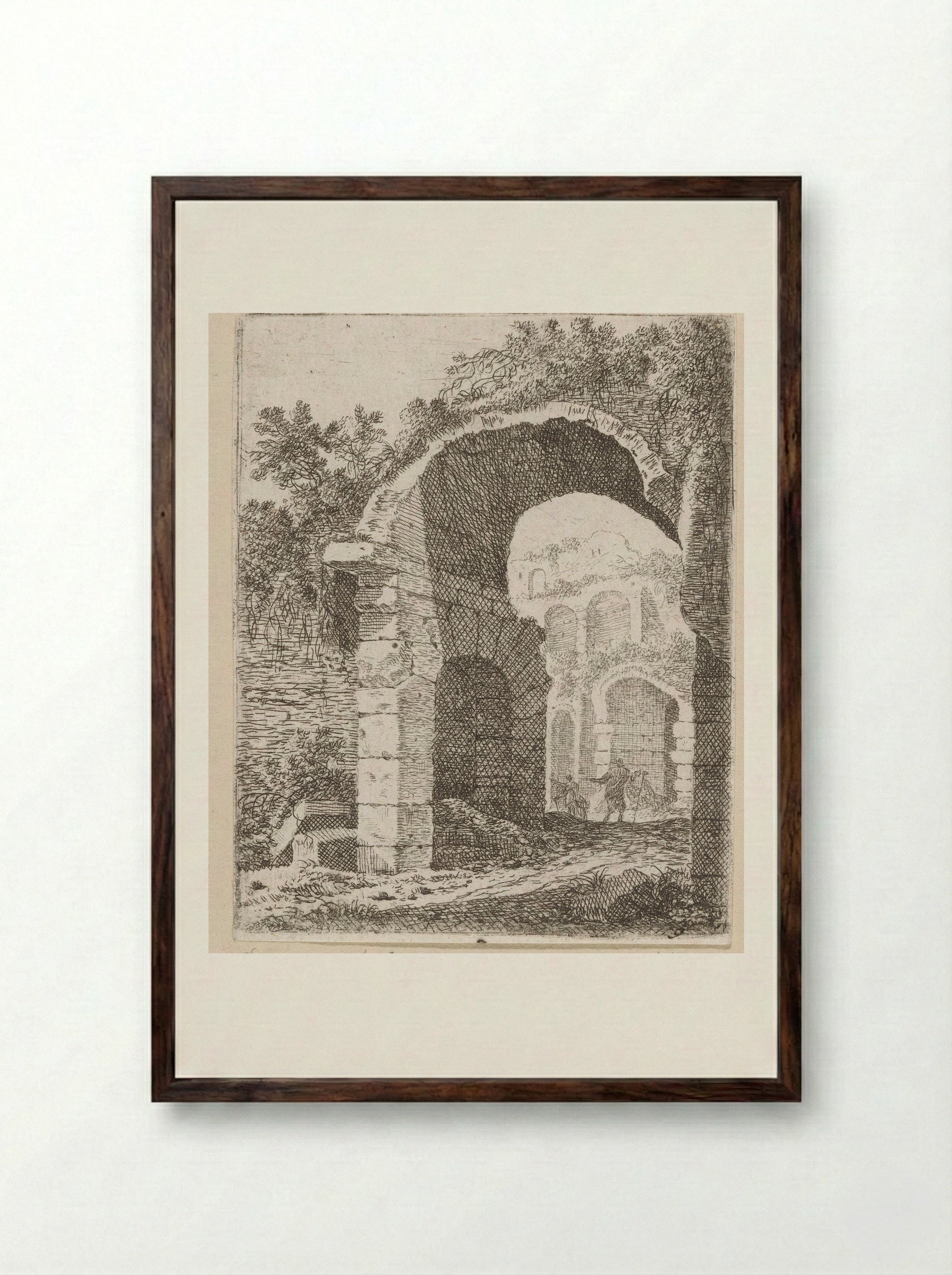 Ruïne van een portico - Johann Franz Ermels - Framed Print Dark Wood