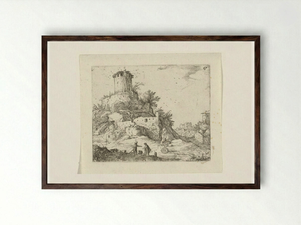 Ruïne van een toren - Guilliam van Nieulandt (II) - Framed Print Dark Wood