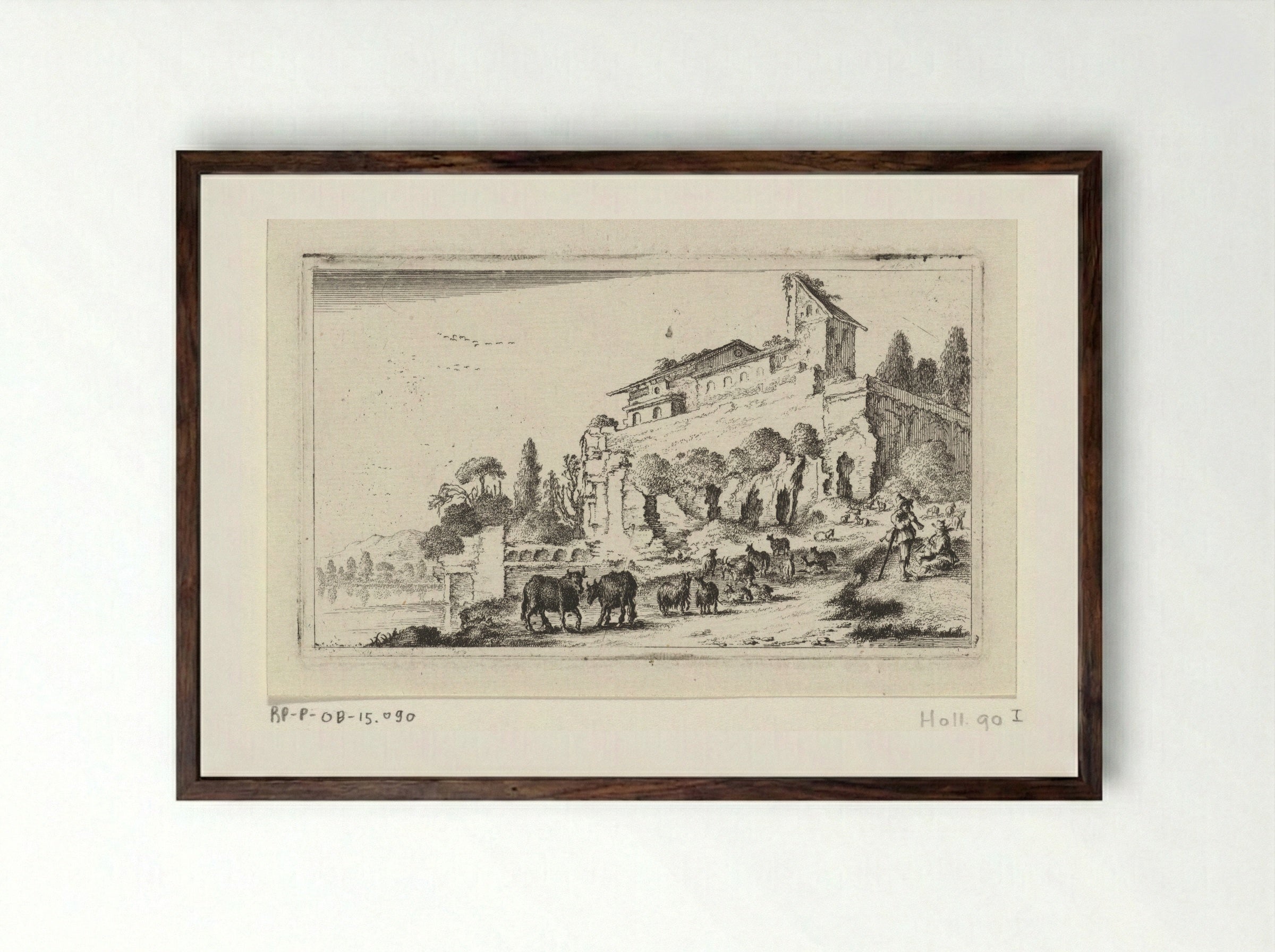 Ruïne van een villa op een heuvel - Gillis van Scheyndel (I) - Framed Print Dark Wood