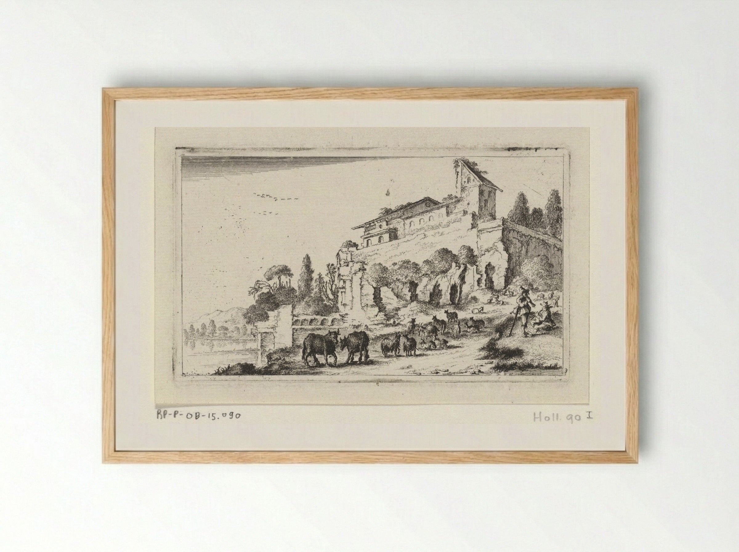 Ruïne van een villa op een heuvel - Gillis van Scheyndel (I) - Framed Print Wood