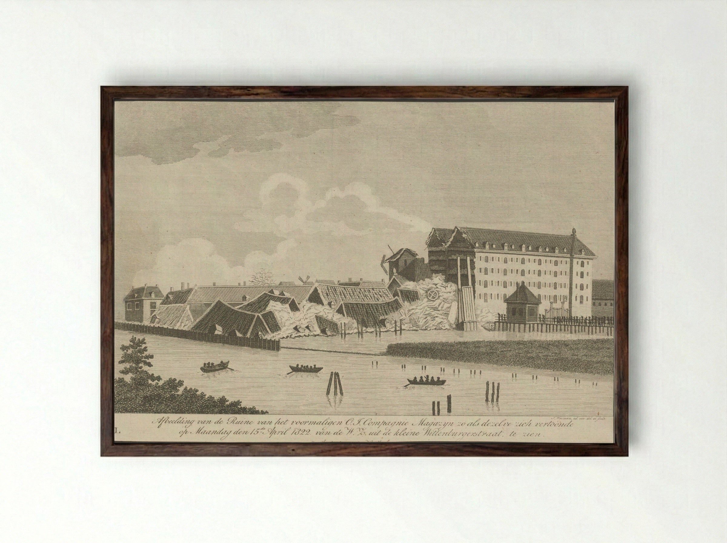 Ruïne van het Oost-Indisch Zeemagazijn te Amsterdam - Jacobus Wijsman - Framed Print Dark Wood