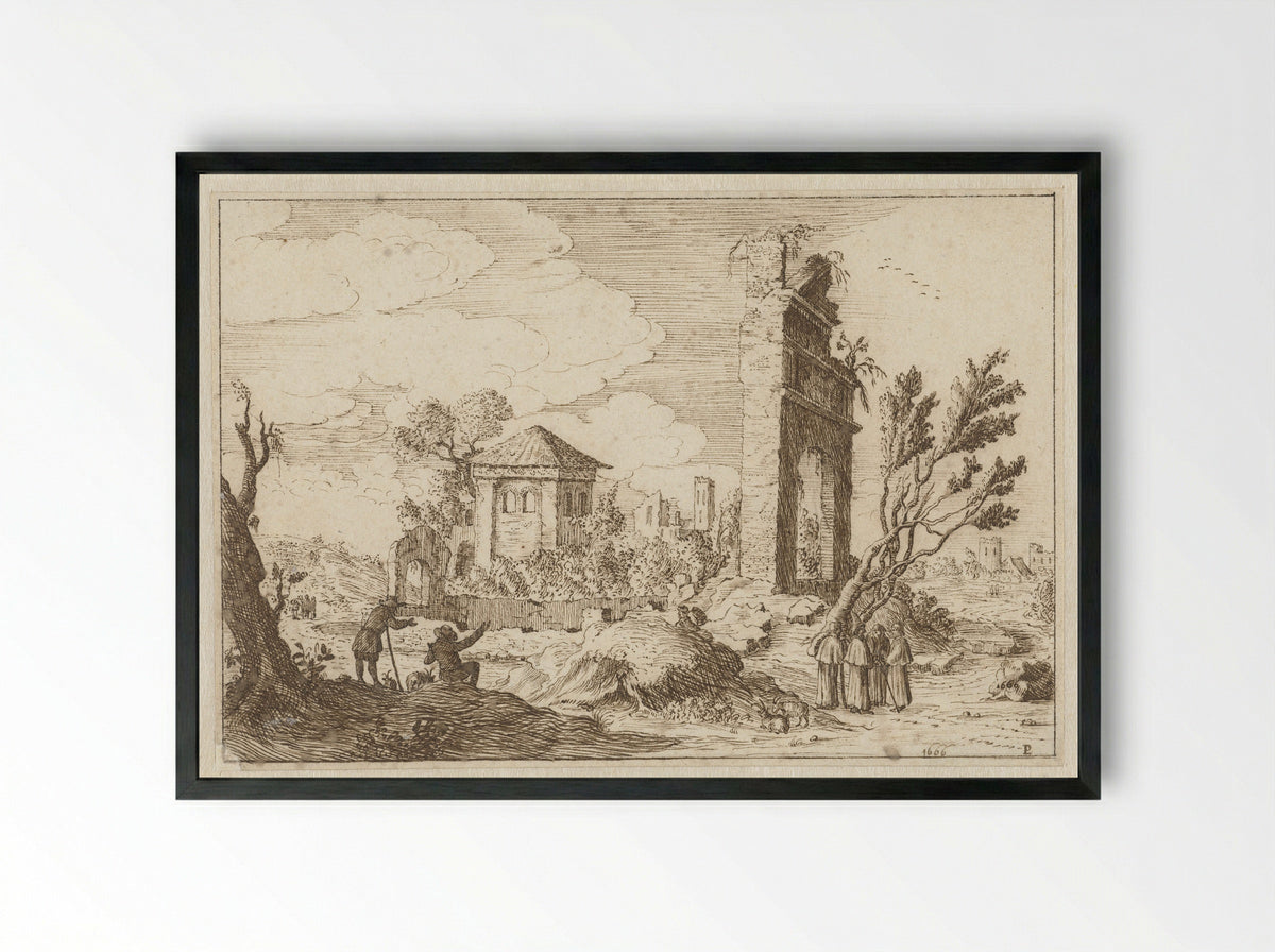 Ruïnelandschap in Italië - Monogrammist PL - Framed Print Black