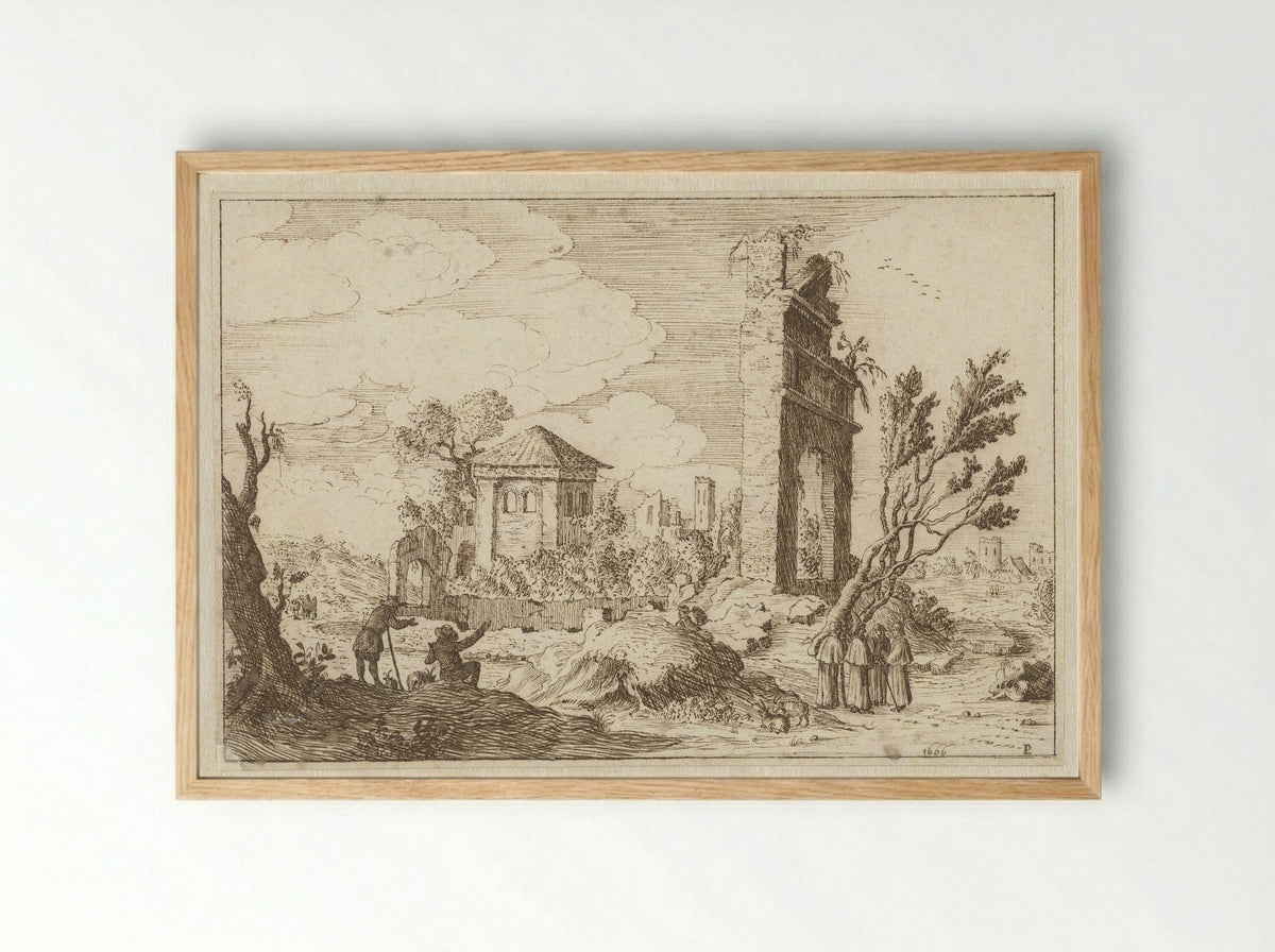 Ruïnelandschap in Italië - Monogrammist PL - Framed Print Wood