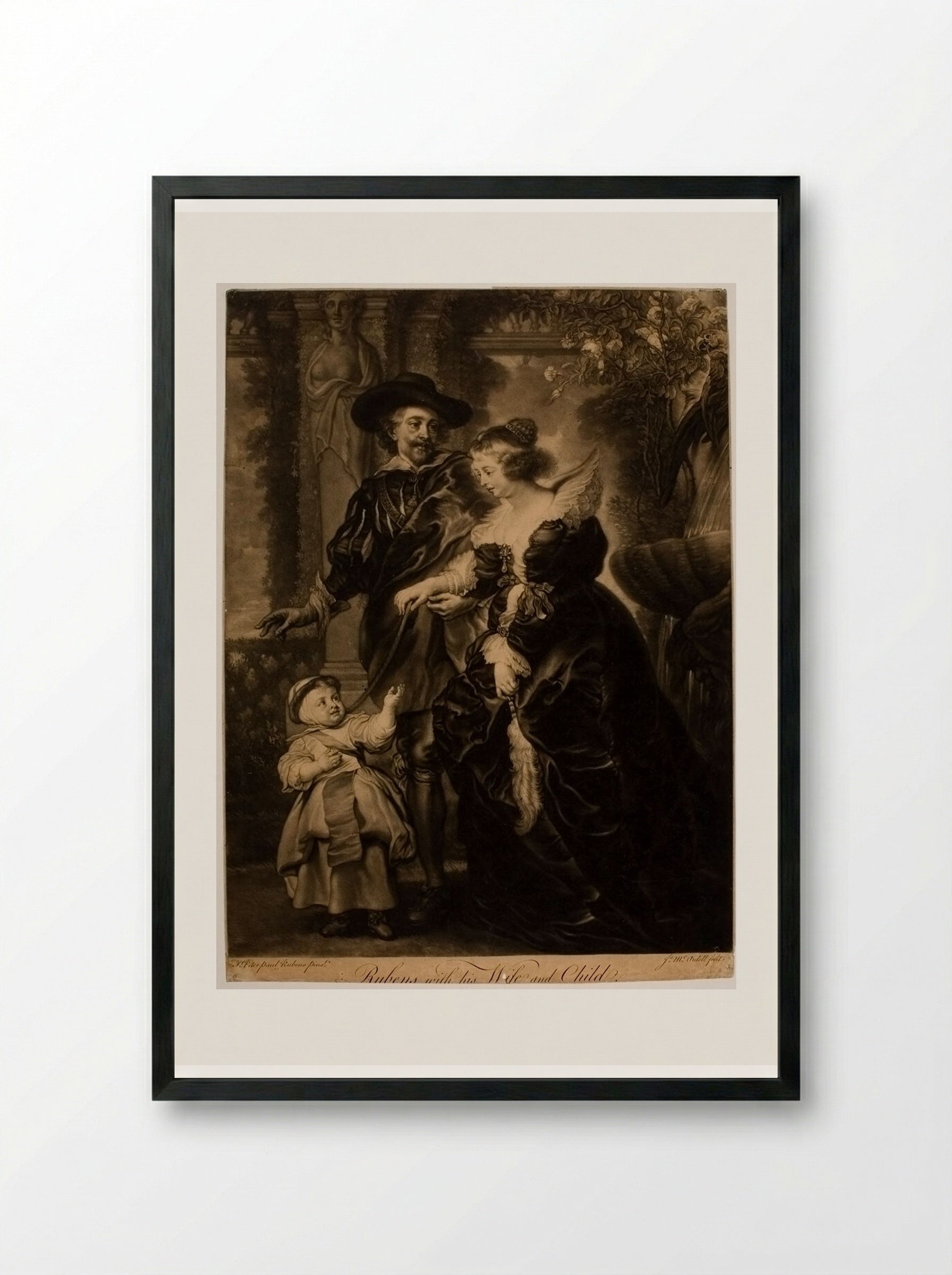 Rubens with his Wife and Child - James McArdell - Framed Print Black
