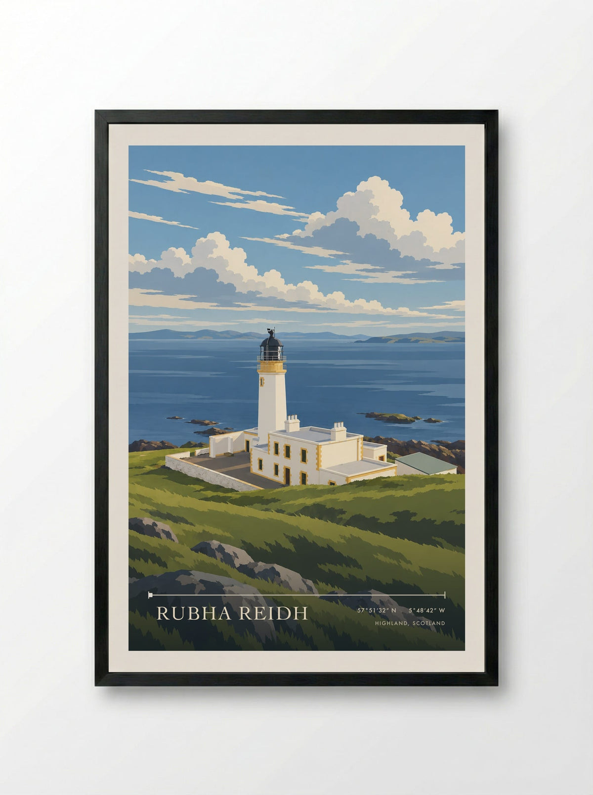 Rubha Reidh, Highland, Scotland | Travel Poster - Framed Print Black