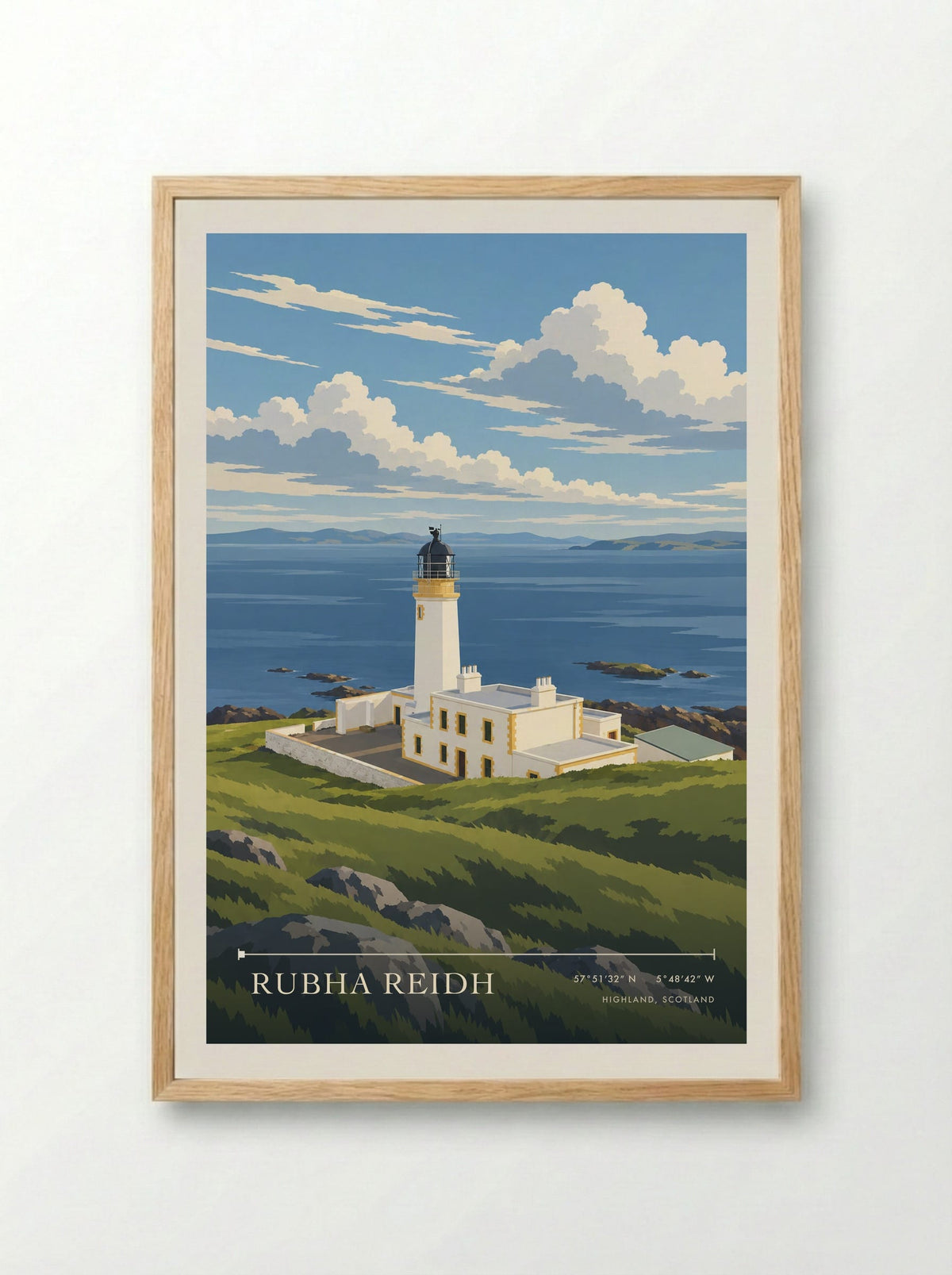 Rubha Reidh, Highland, Scotland | Travel Poster - Framed Print Wood