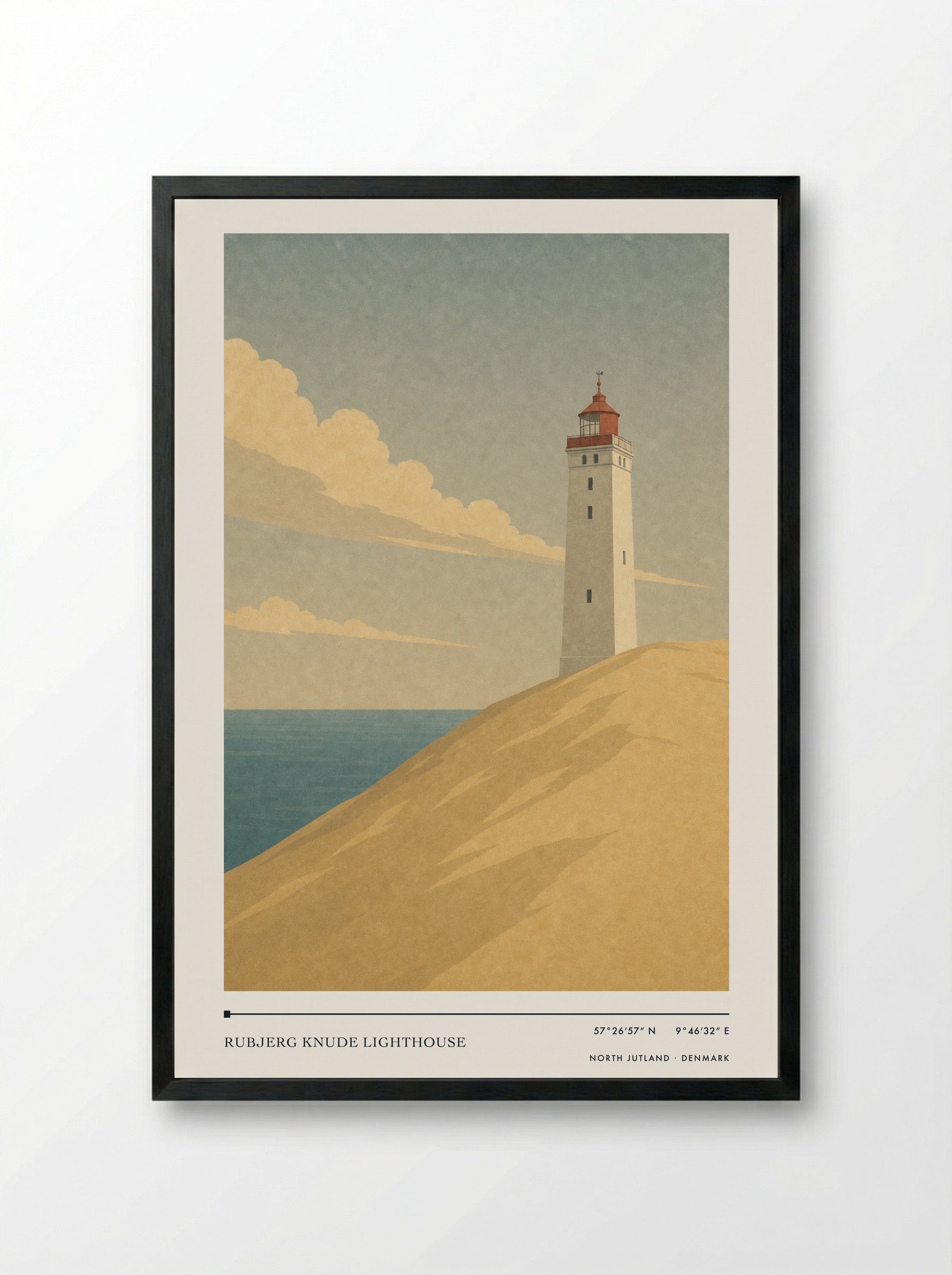 Rubjerg Knude Lighthouse Travel Poster Artwork - Framed Print Black
