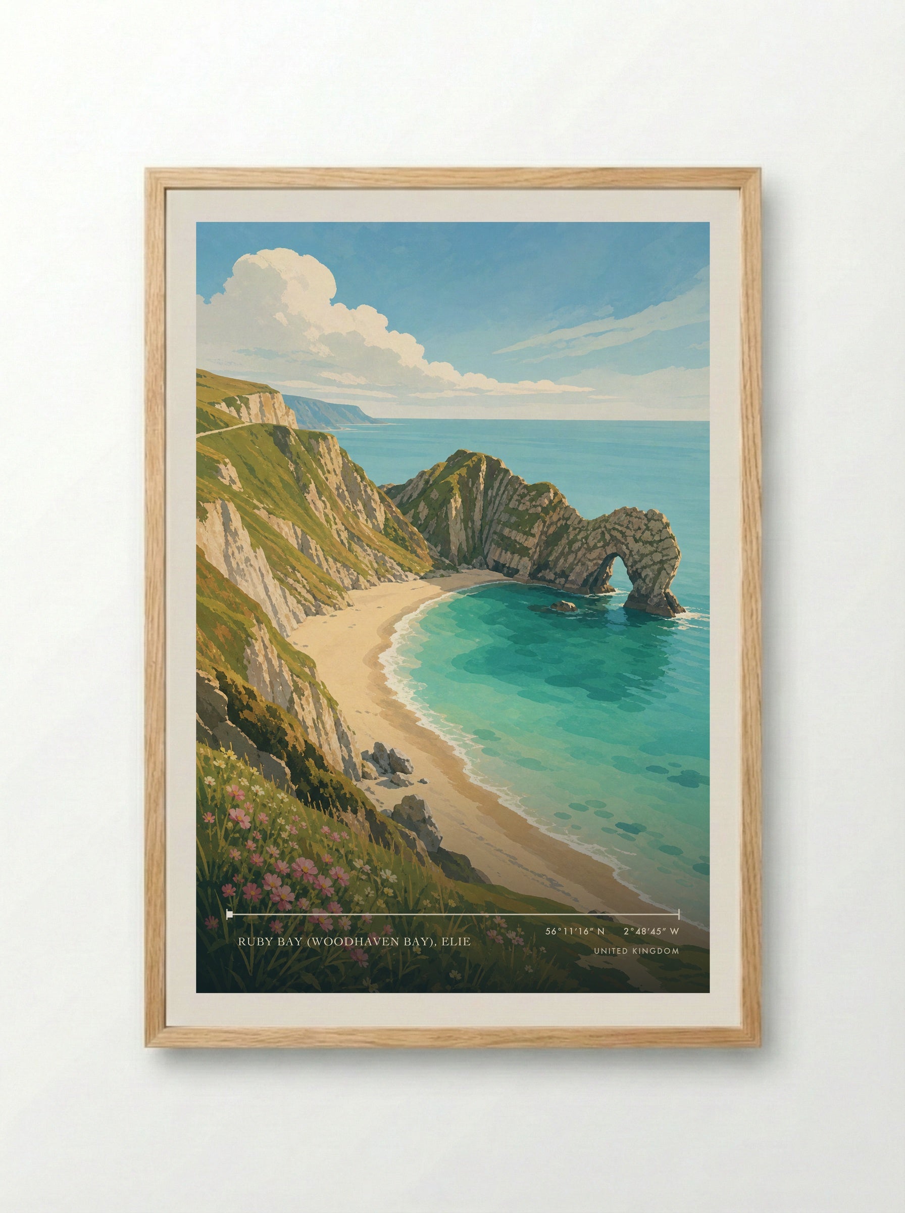 Ruby Bay (Woodhaven Bay), Elie United Kingdom Travel Poster - Framed Print Wood