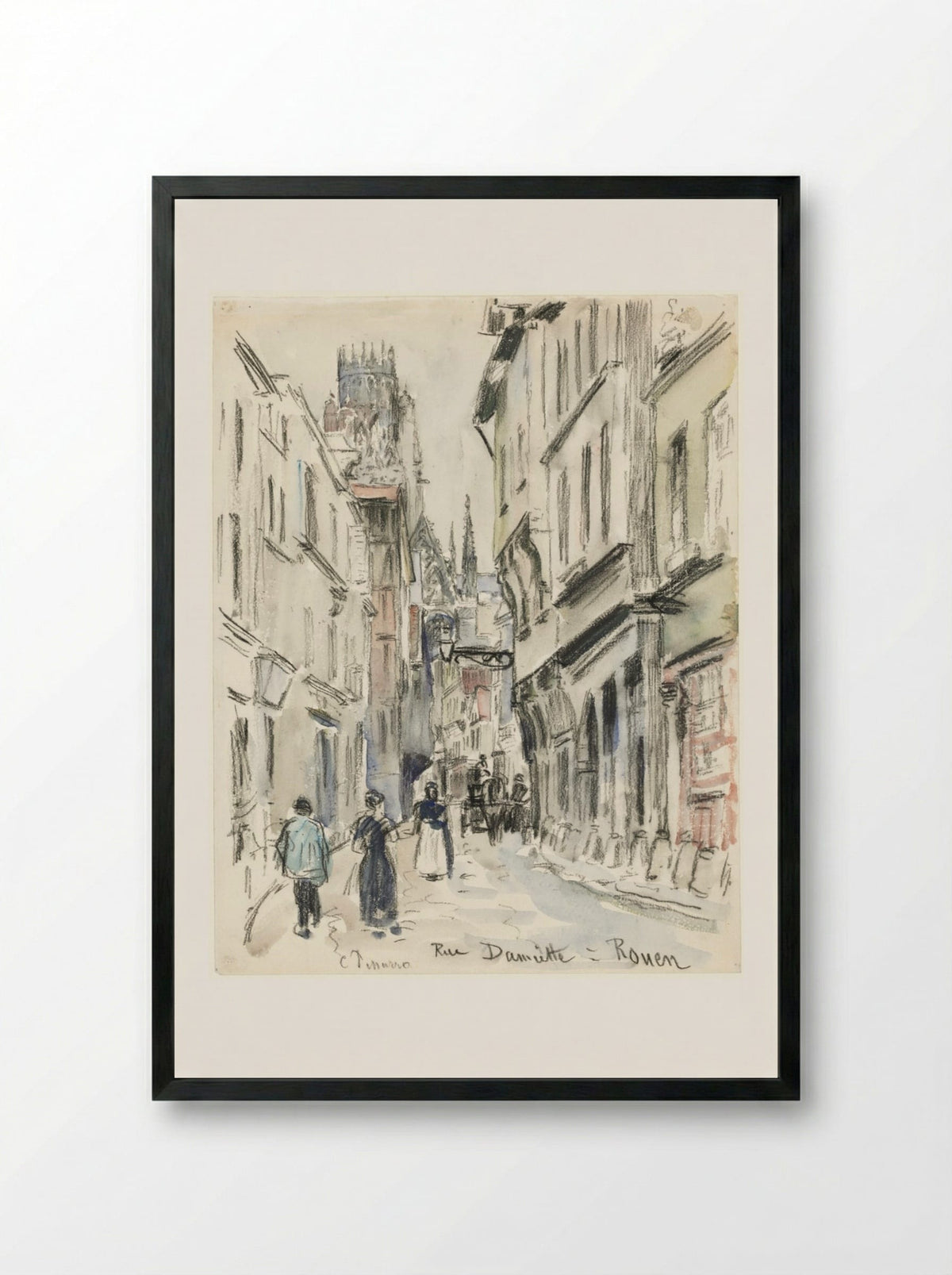 Rue Damiette, Rouen - Camille Pissarro - Framed Print Black
