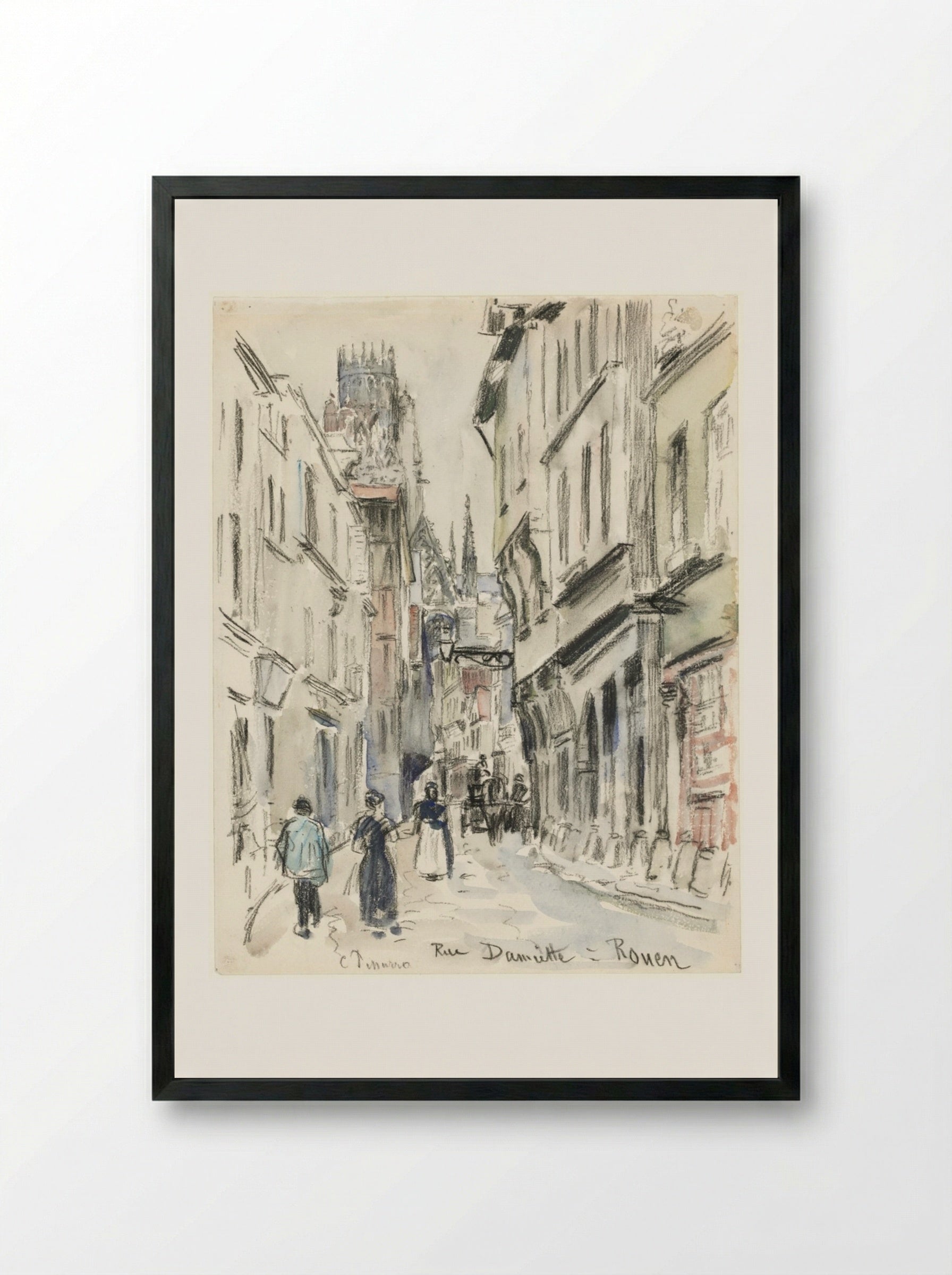 Rue Damiette, Rouen - Camille Pissarro - Framed Print Black