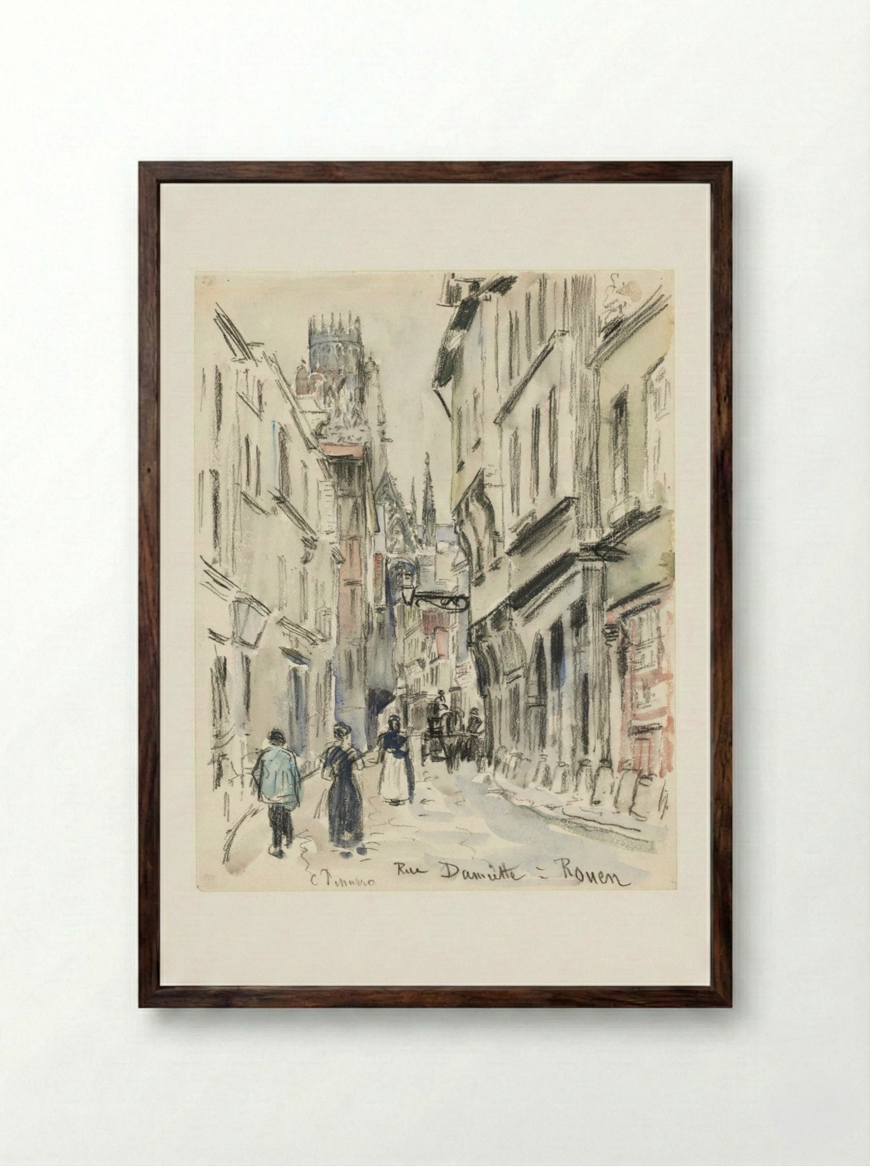 Rue Damiette, Rouen - Camille Pissarro - Framed Print Dark Wood