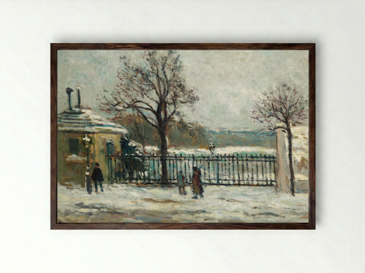 Rue Gudin, Winter View Of The Garden - Maximilien Luce - Framed Print Dark Wood