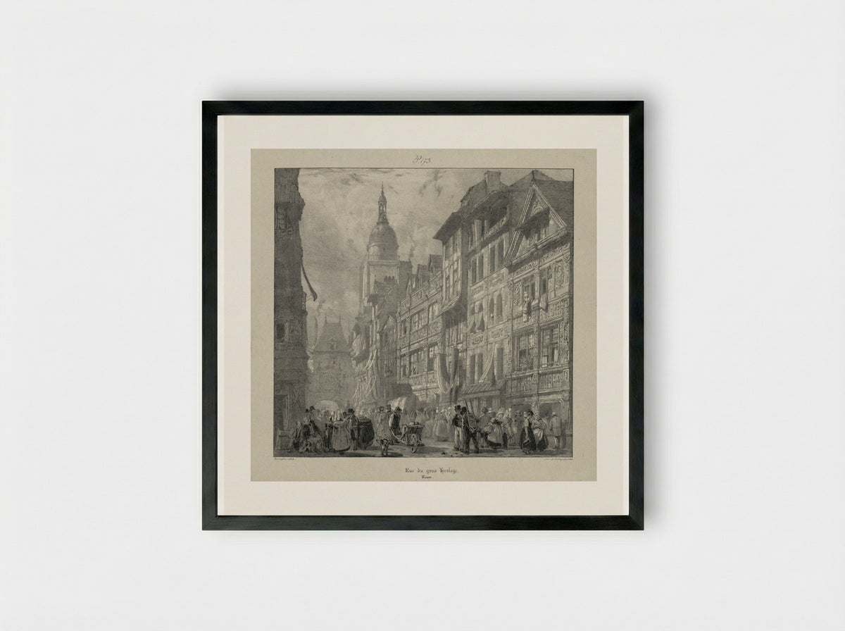 Rue du Gros Horloge, Rouen - Richard Parkes Bonington - Framed Print Black