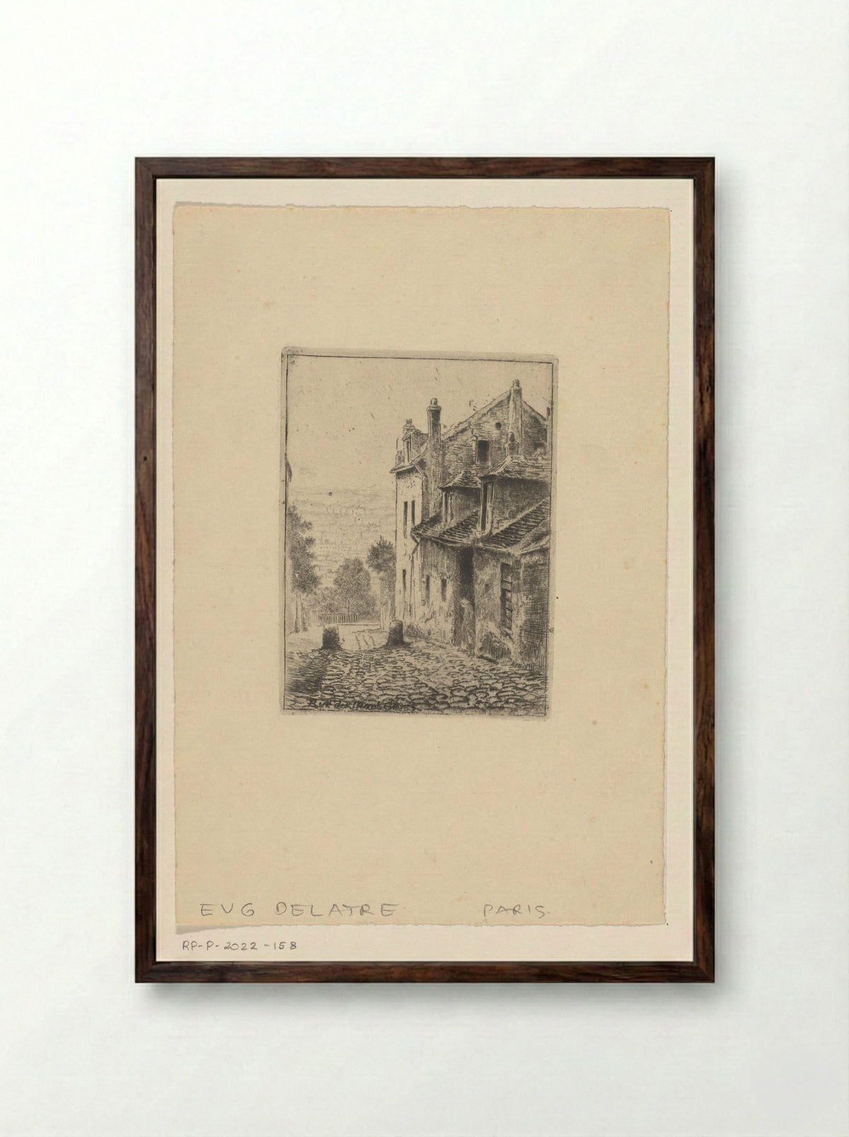 Rue du Mont Cenis (Parijs), omlaag kijkend - Eugène Delâtre - Framed Print Dark Wood