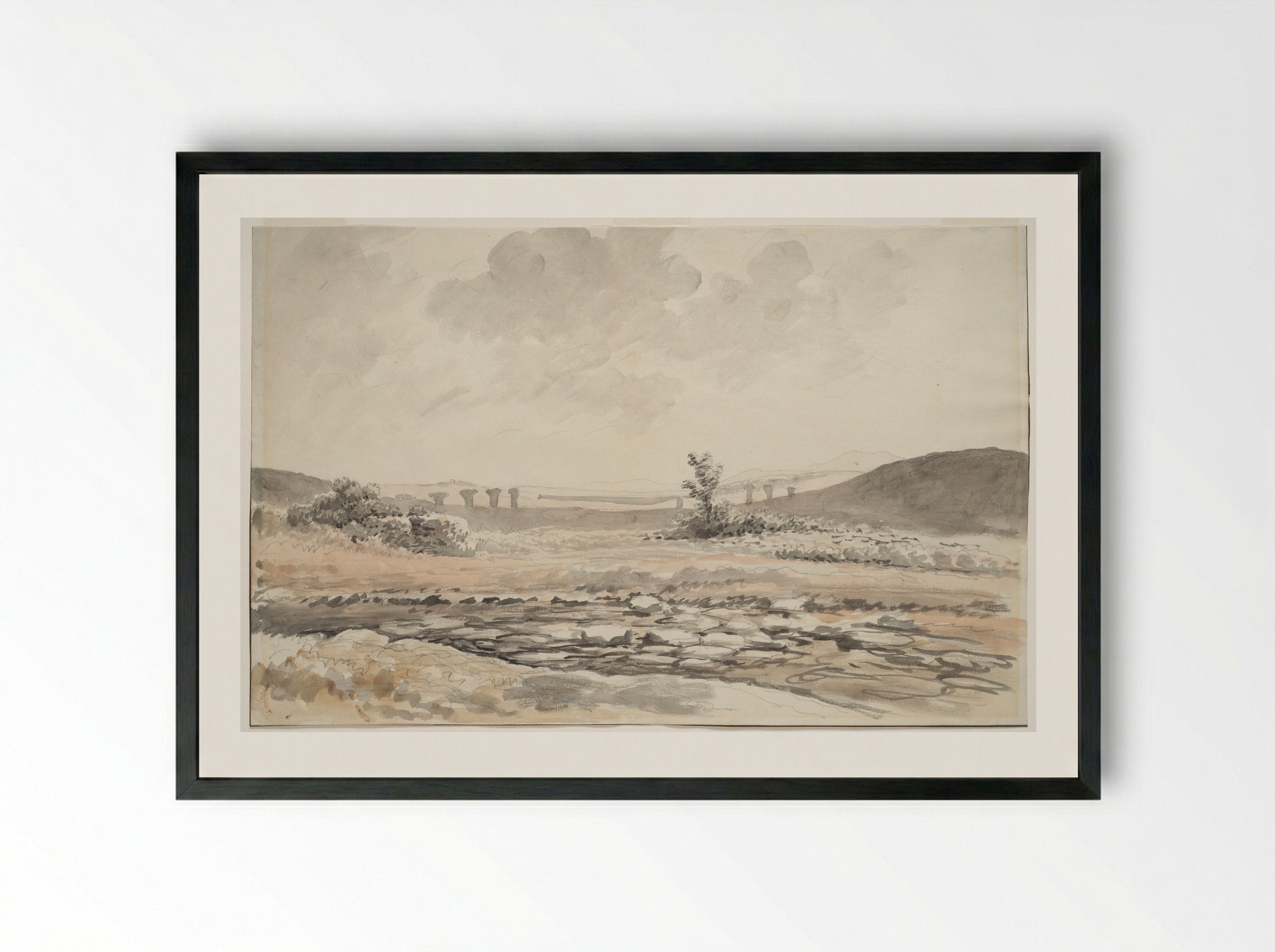 Ruin of an Aqueduct on the Road to Cori, Italy - Carlo Labruzzi - Framed Print Black