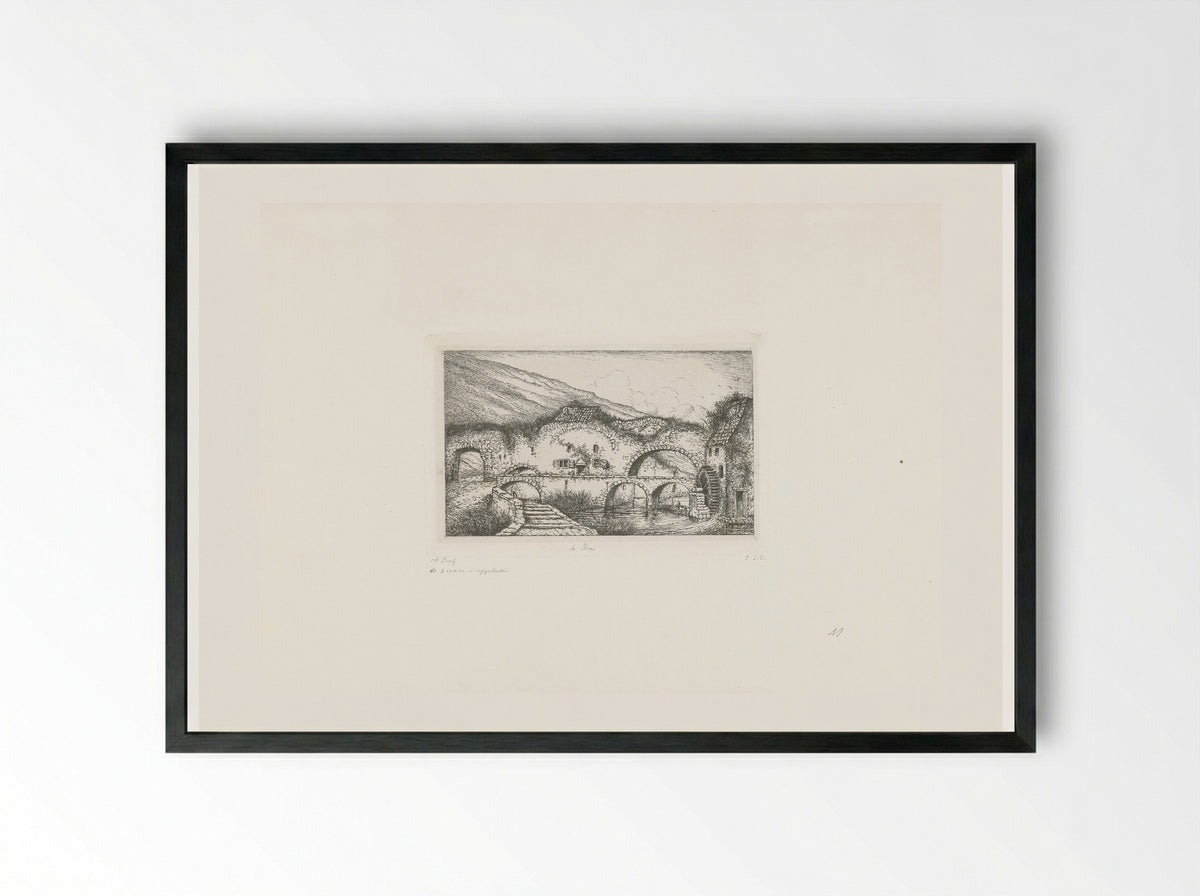 Ruine met watermolen - Jacobus Ludovicus Cornet - Framed Print Black