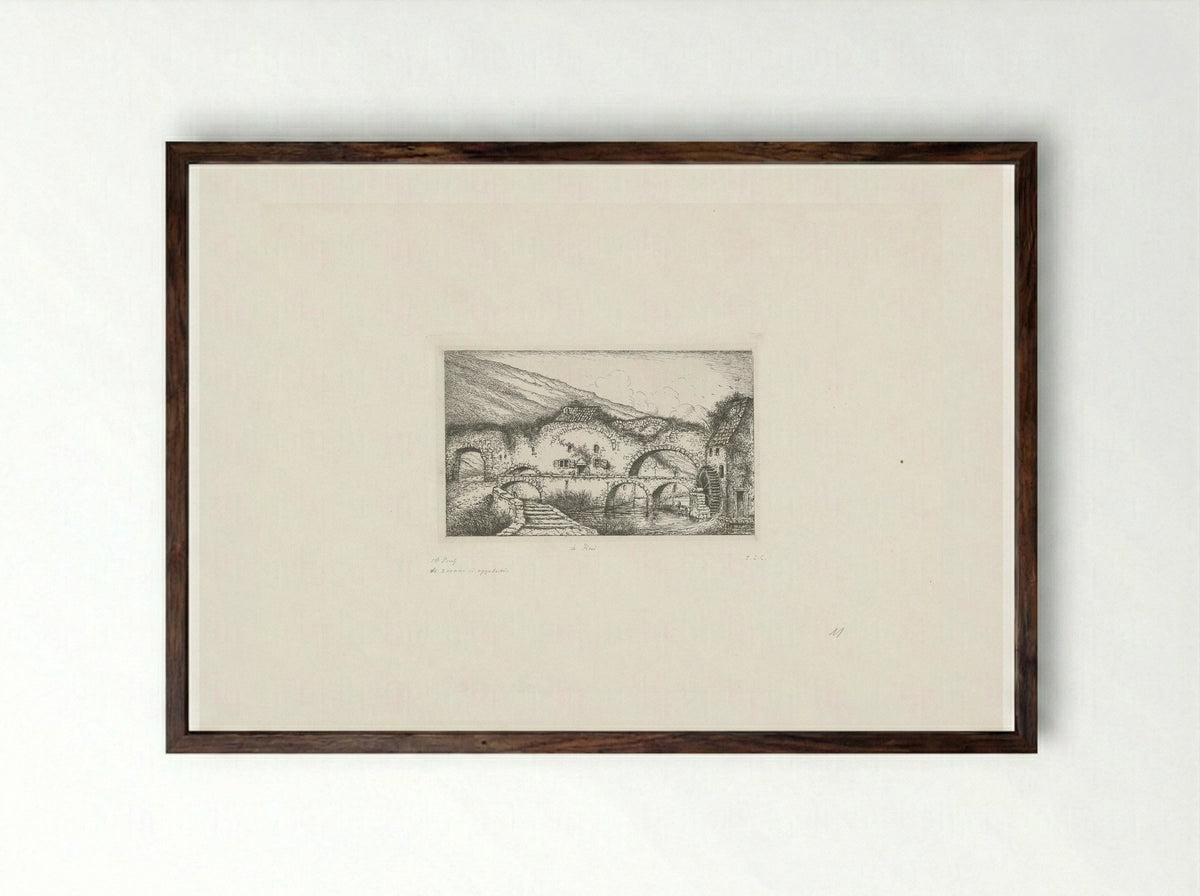Ruine met watermolen - Jacobus Ludovicus Cornet - Framed Print Dark Wood