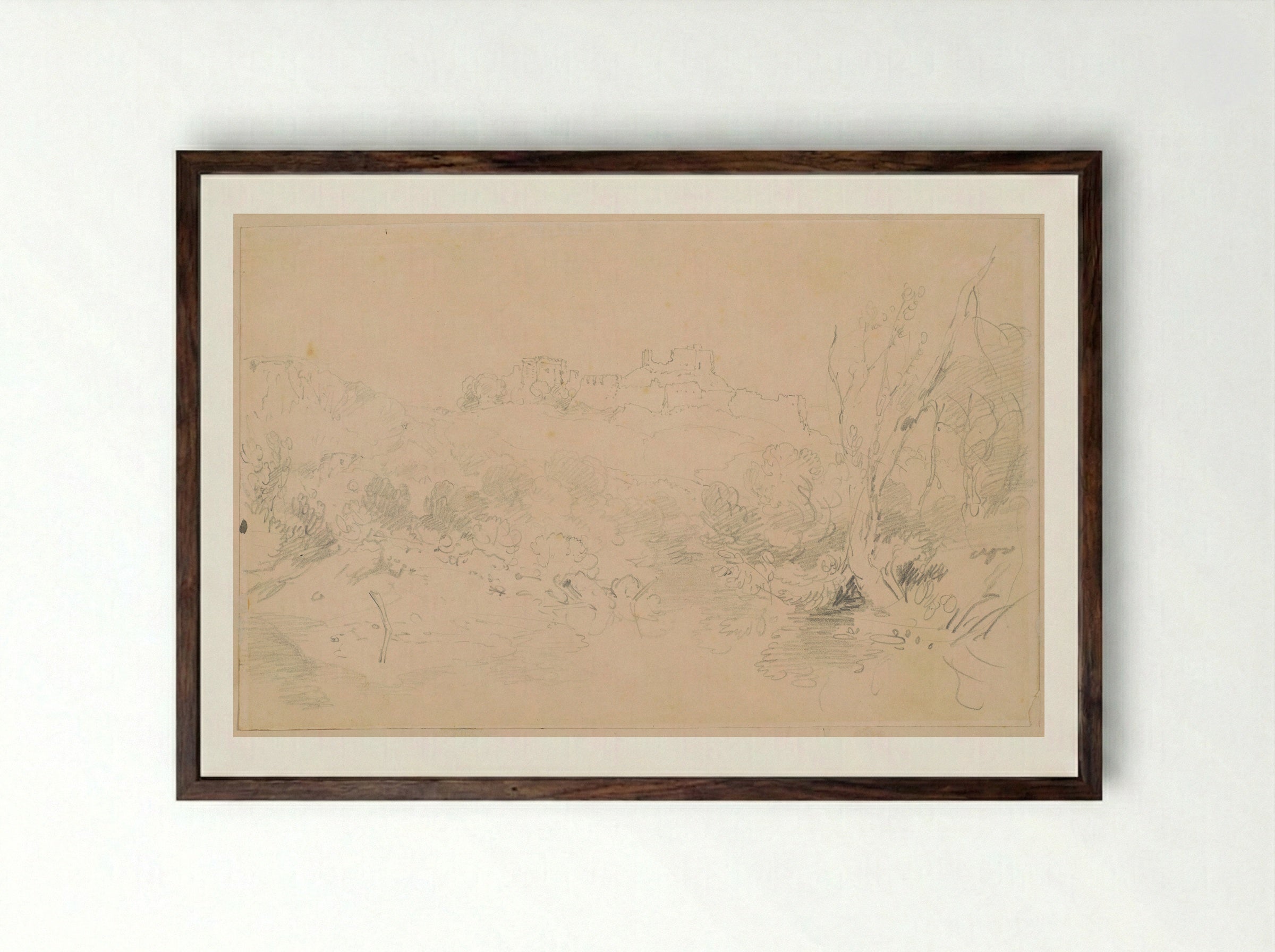 Ruined Castle on a Hill - Joseph Mallord William Turner - Framed Print Dark Wood