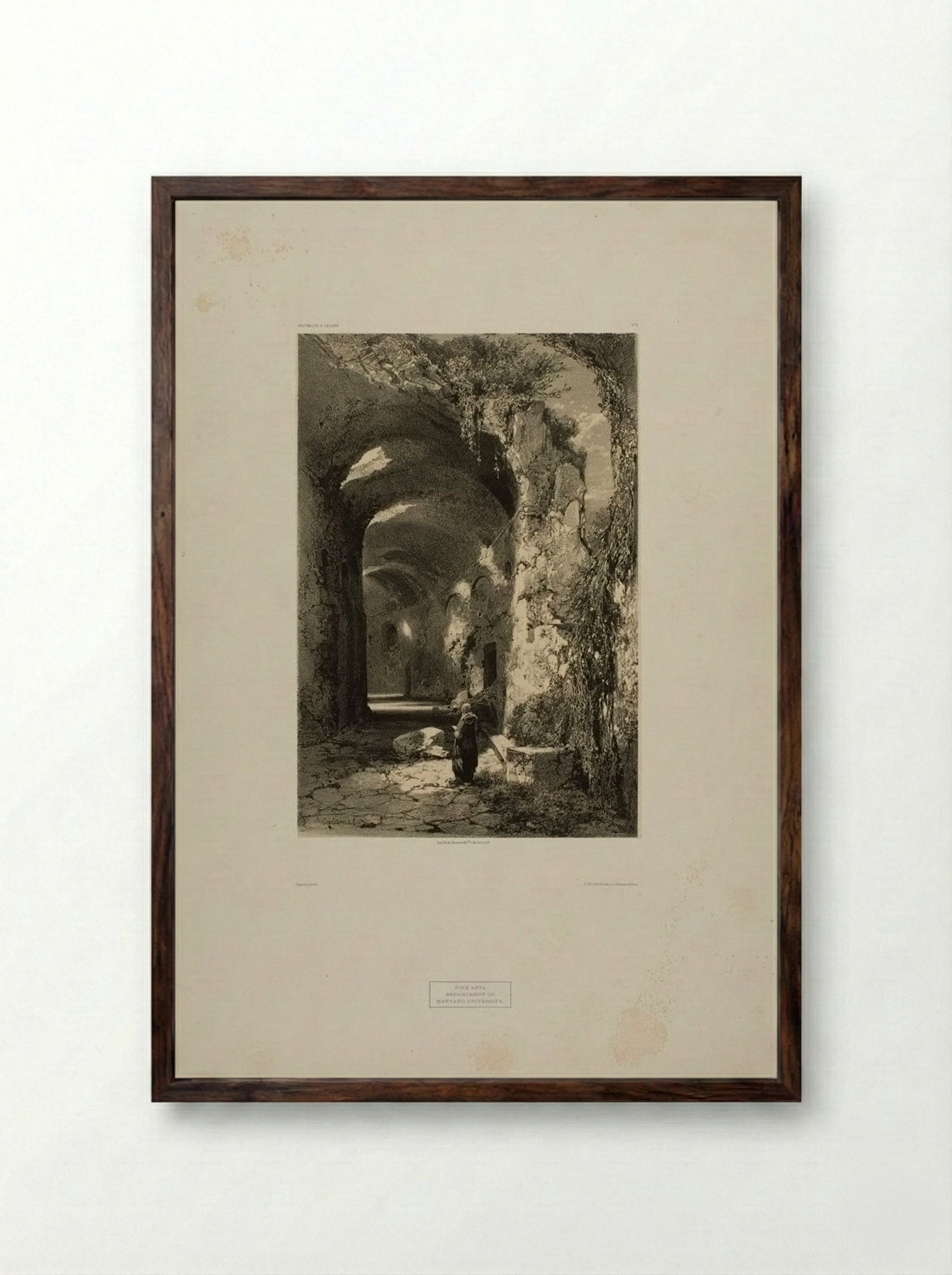 Ruined Vaulted Interior - Alexandre Calame - Framed Print Dark Wood