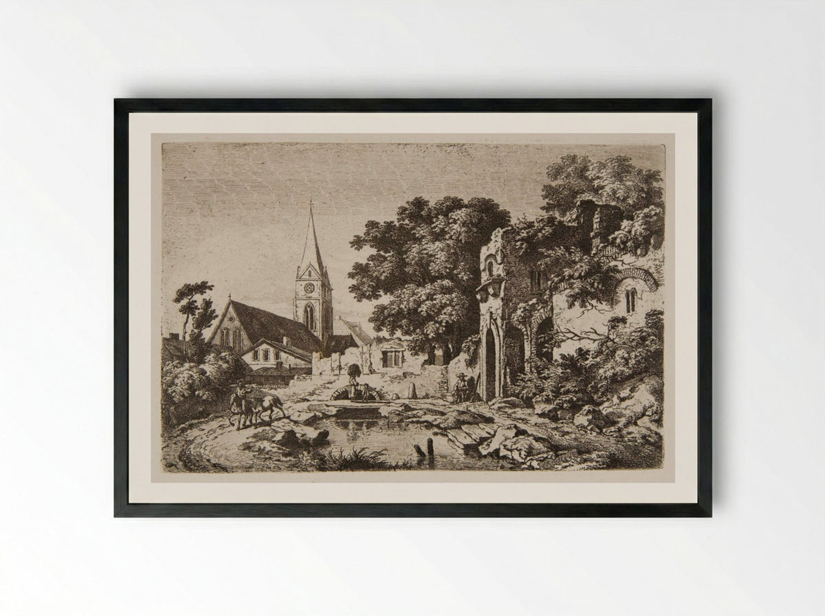 Ruined Walls of an Old Town - Ferdinand Kobell - Framed Print Black