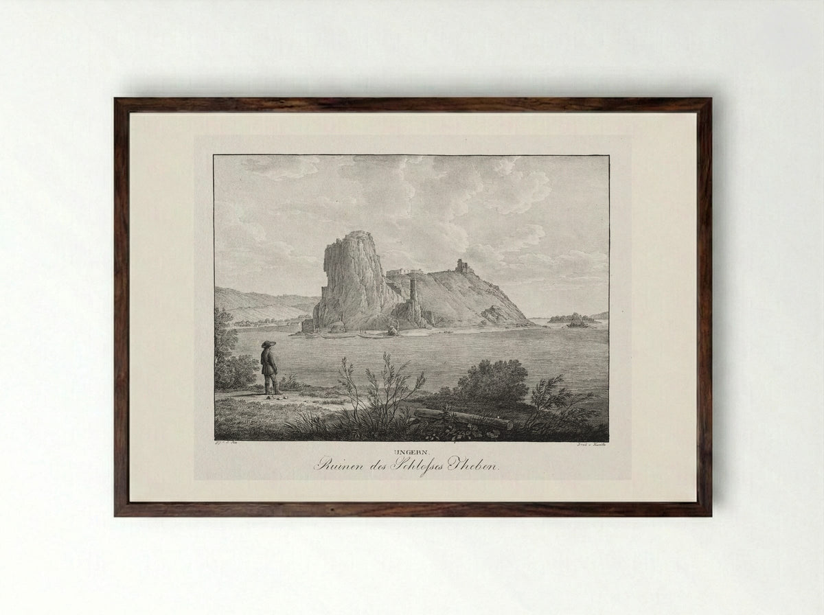 Ruinen des Schlosses Theben - Jakob Alt - Framed Print Dark Wood