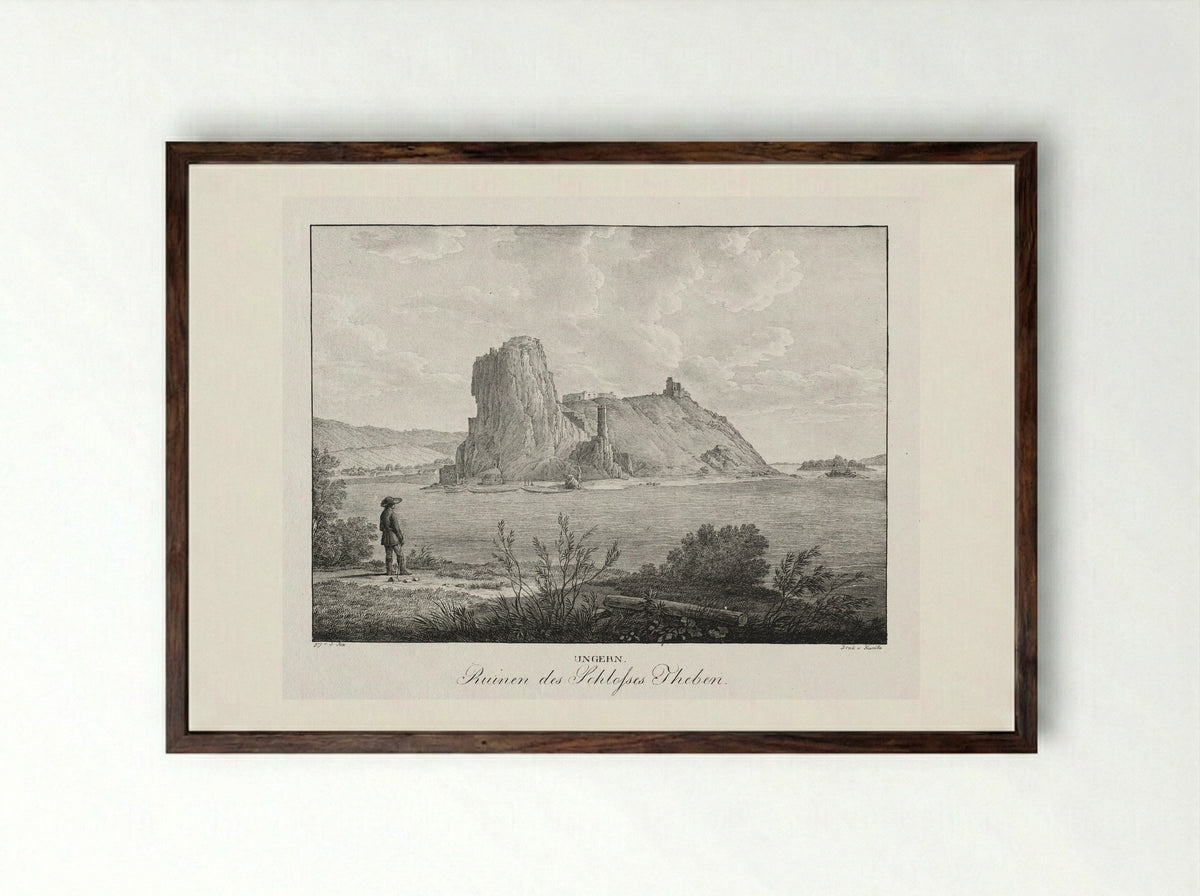 Ruinen des Schlosses Theben - Jakob Alt - Framed Print Dark Wood