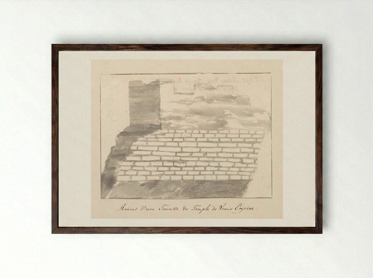 Ruines d'une Terrasse du Temple de Venus Erycine - Louis Ducros - Framed Print Dark Wood