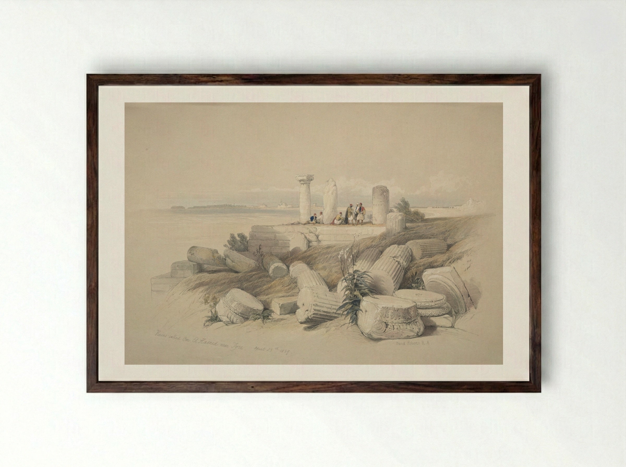Ruins Called Om El Hamed near Tyre - David Roberts - Framed Print Dark Wood