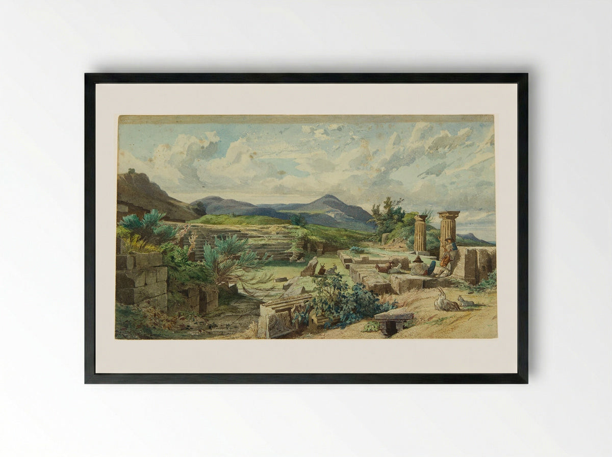 Ruins at Tivoli - François-Louis Français - Framed Print Black