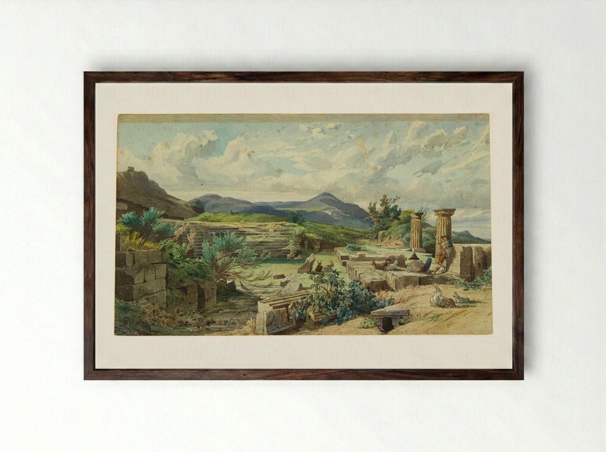 Ruins at Tivoli - François-Louis Français - Framed Print Dark Wood