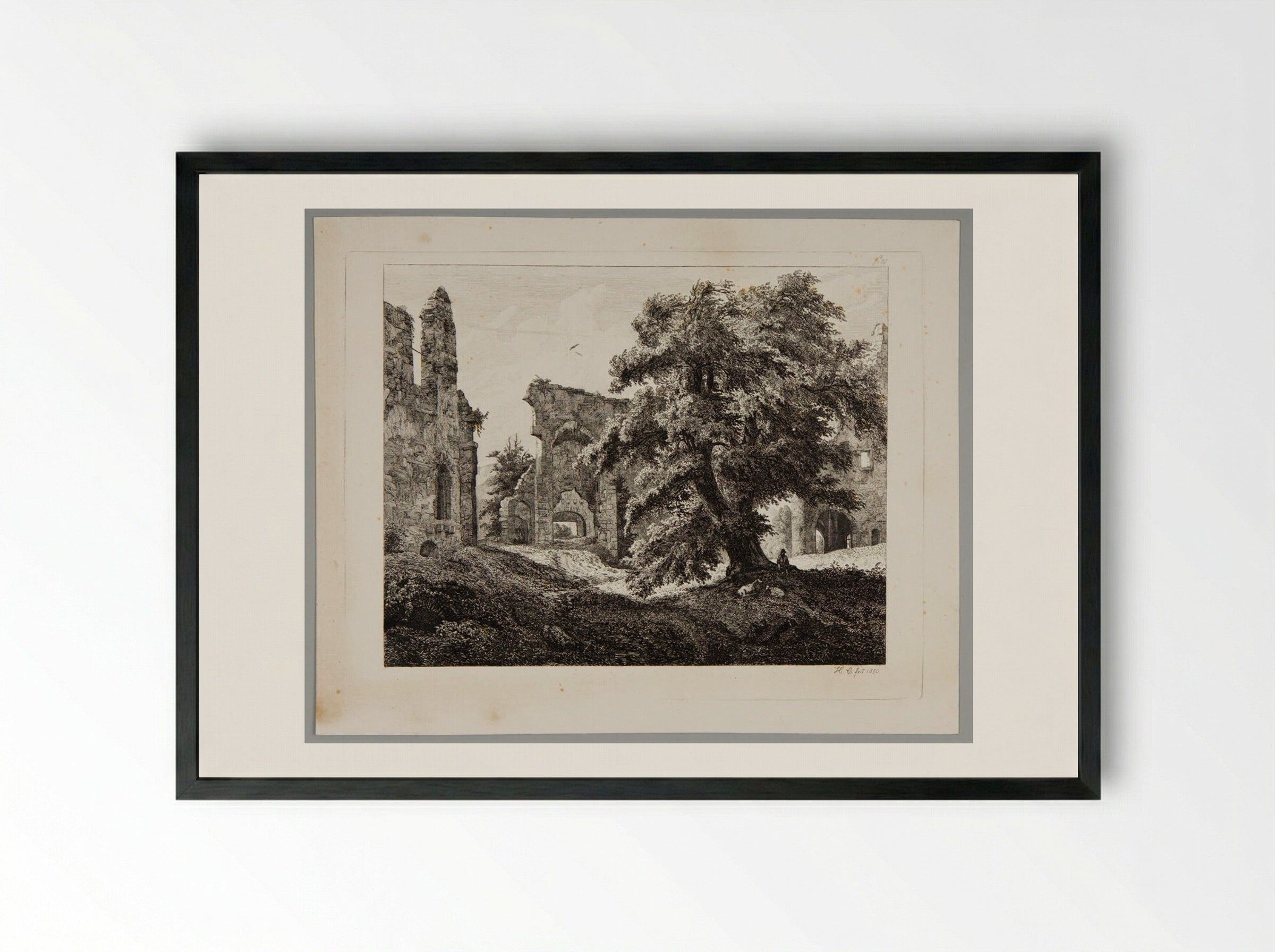 Ruins of Schloss Hartenstein - Johann Hermann Carmiencke - Framed Print Black