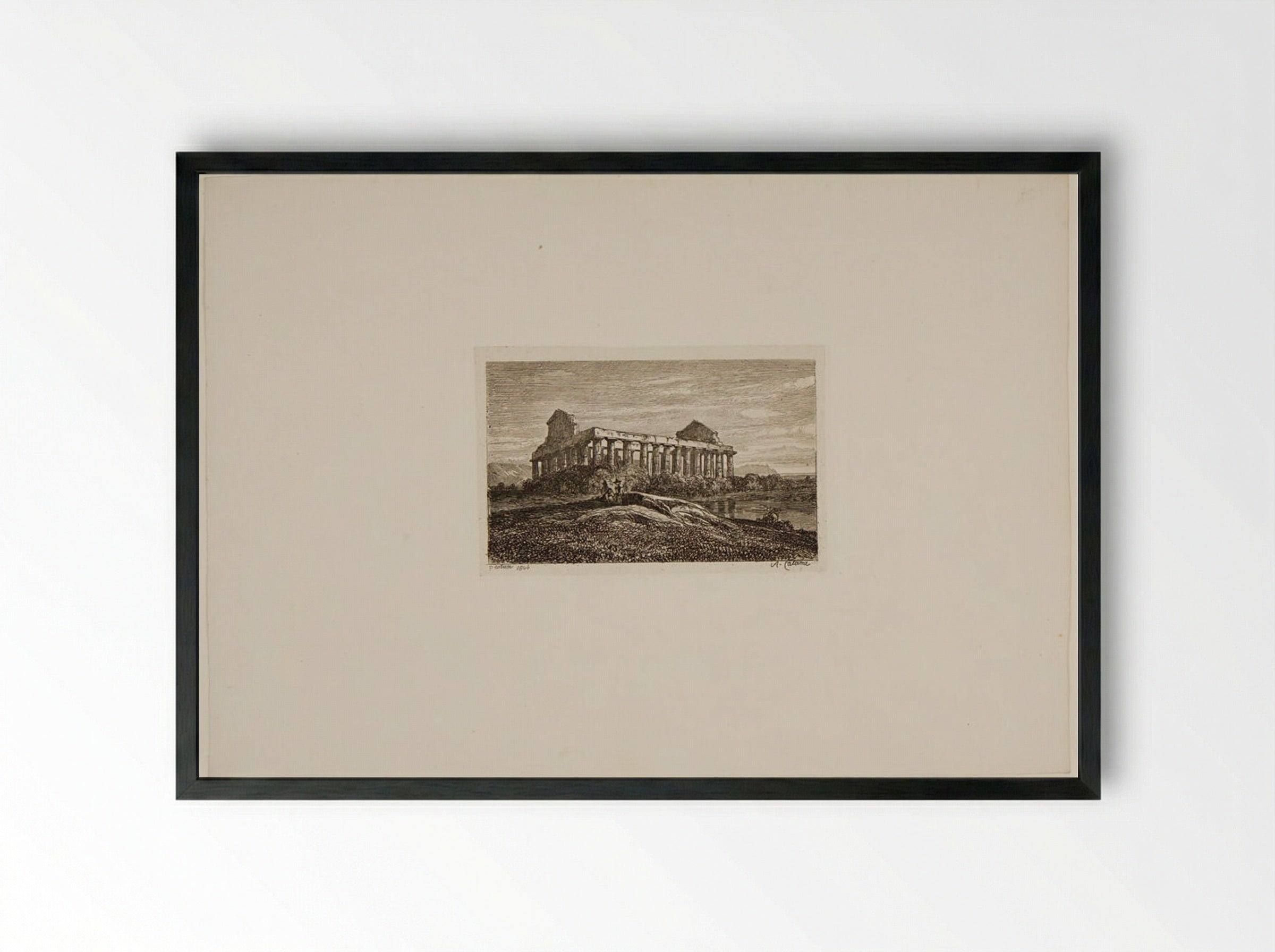 Ruins of a Temple at Paestum - Alexandre Calame - Framed Print Black