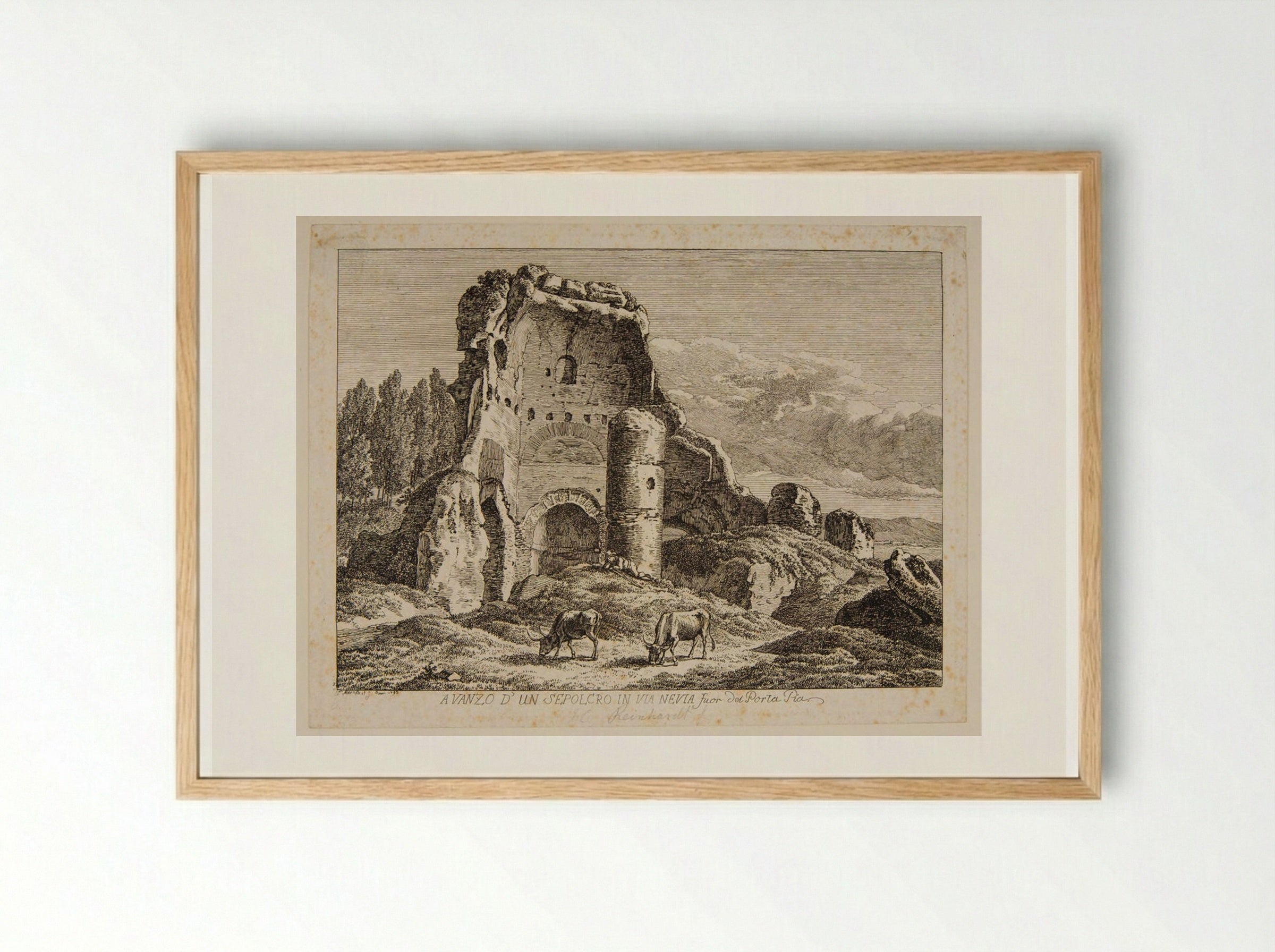 Ruins of a Tomb on the Via Nevia - Johann Christian Reinhart - Framed Print Wood