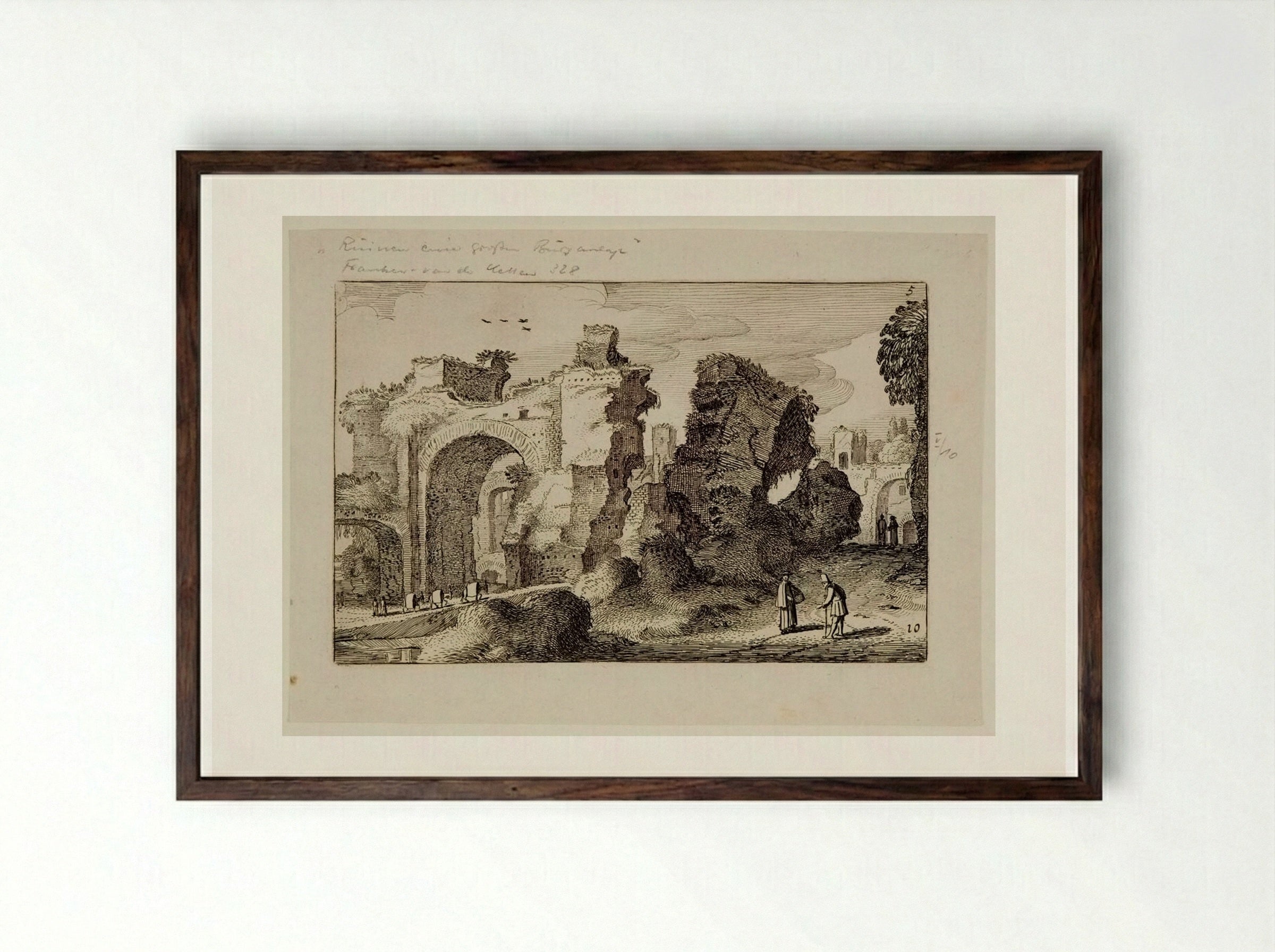 Ruins of the Baths of Caracalla - Jan van de Velde II - Framed Print Dark Wood