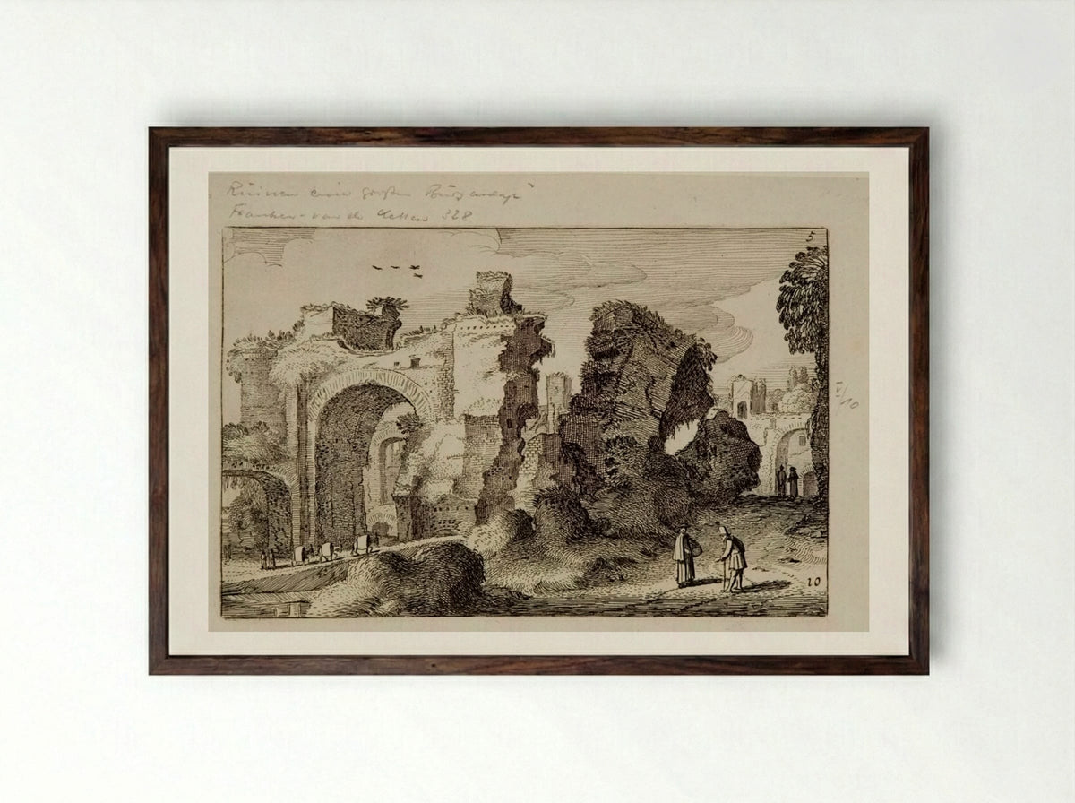 Ruins of the Baths of Caracalla - Jan van de Velde II - Framed Print Dark Wood