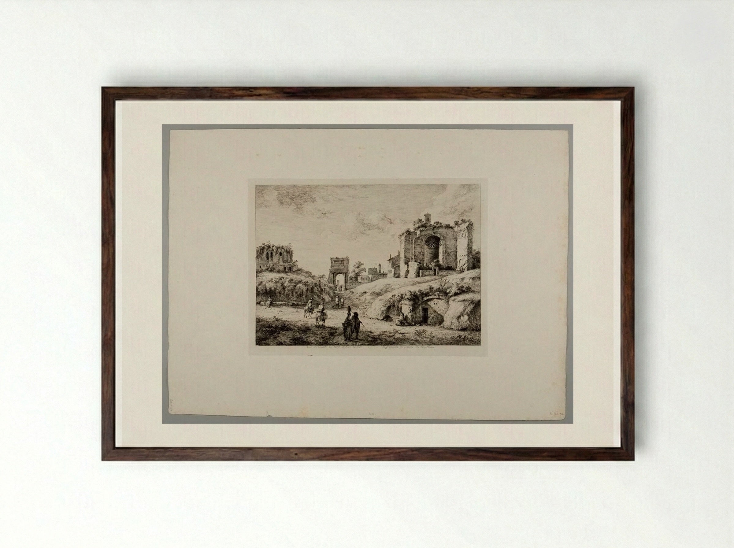 Ruins of the Temple of the Sun and Arch of Titus, and Fragment of the Palace of the Caesars - Jean-Jacques de Boissieu - Framed Print Dark Wood