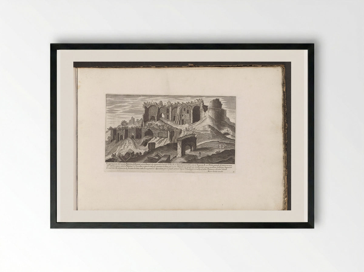 Ruins on the Slopes of the Palatine Hill, with an Arch of the Aqua Claudia - Giovanni Giacomo de' Rossi - Framed Print Black