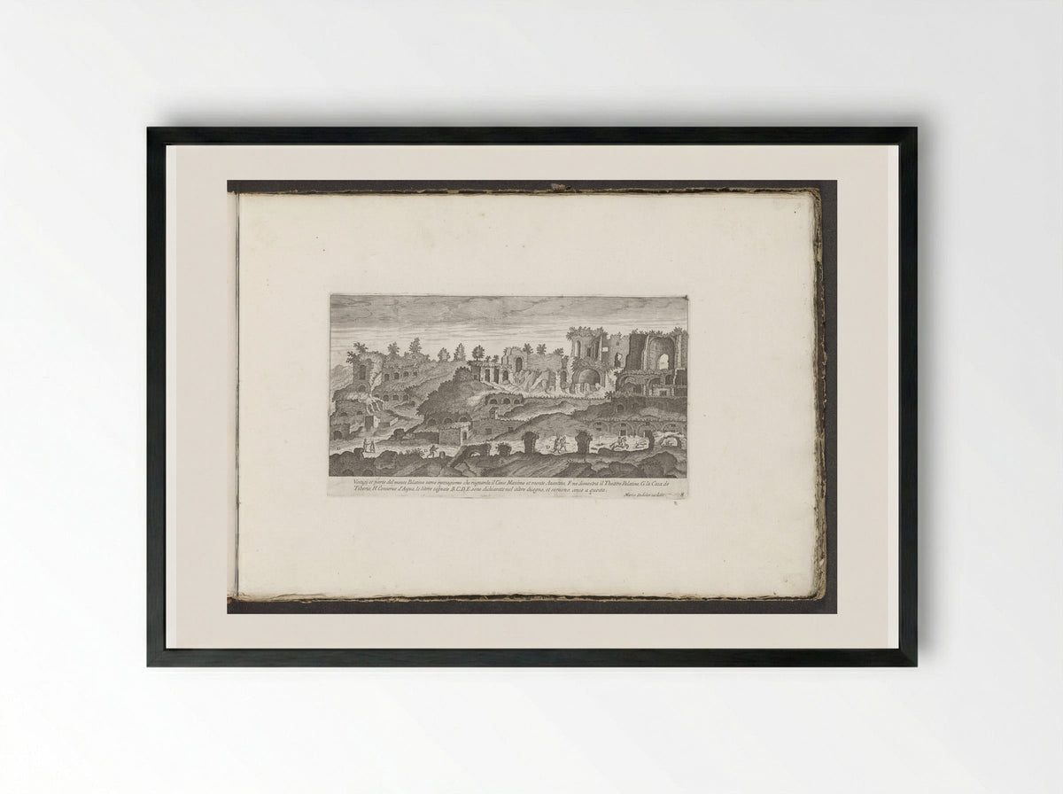Ruins on the Slopes of the Palatine Hill - Giovanni Giacomo de' Rossi - Framed Print Black