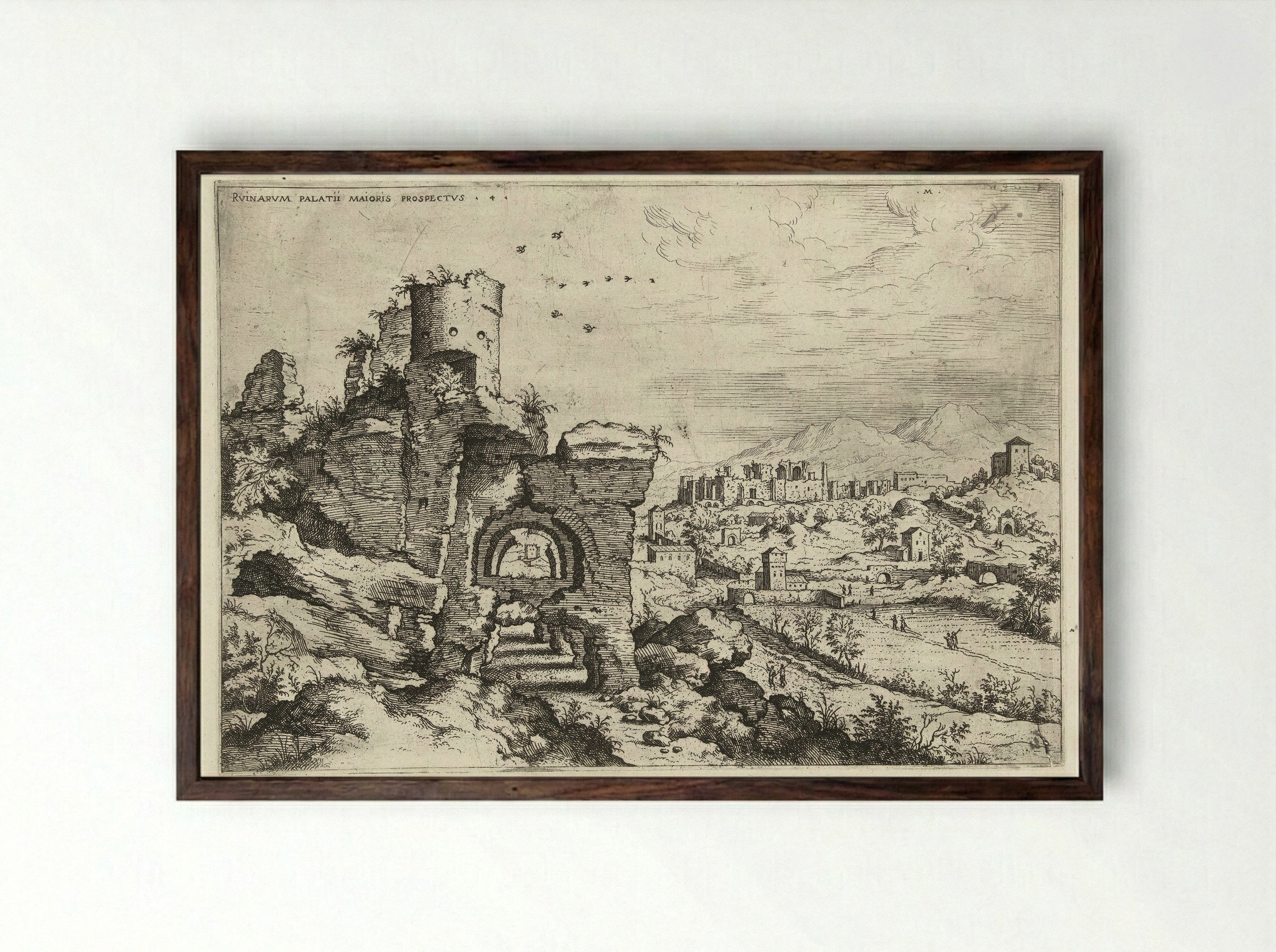 Ruinvarum Palatii Maioris Prospectus - Hieronymus Cock - Framed Print Dark Wood