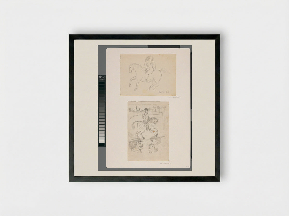 Ruiter in landschap en drie hoofden - Willem Westbroek - Framed Print Black
