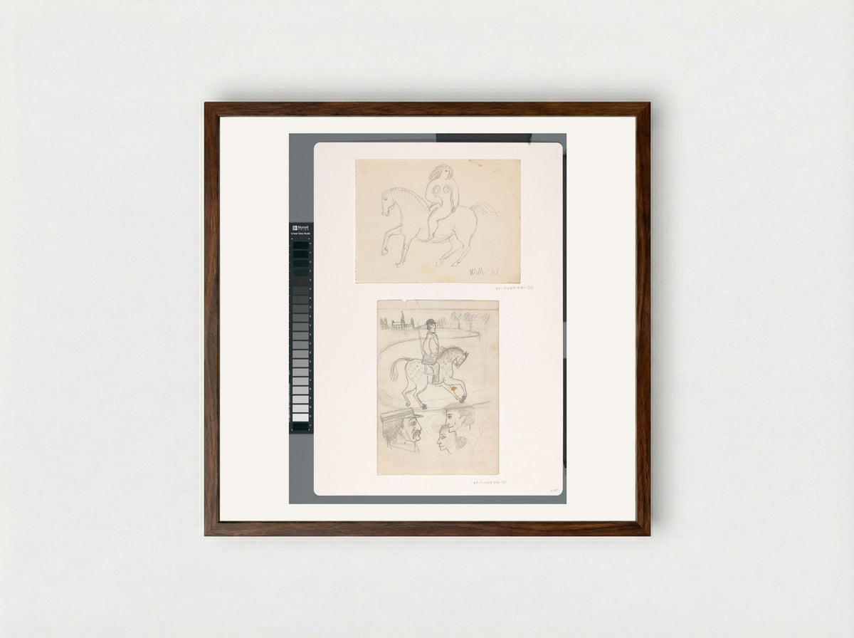 Ruiter in landschap en drie hoofden - Willem Westbroek - Framed Print Dark Wood