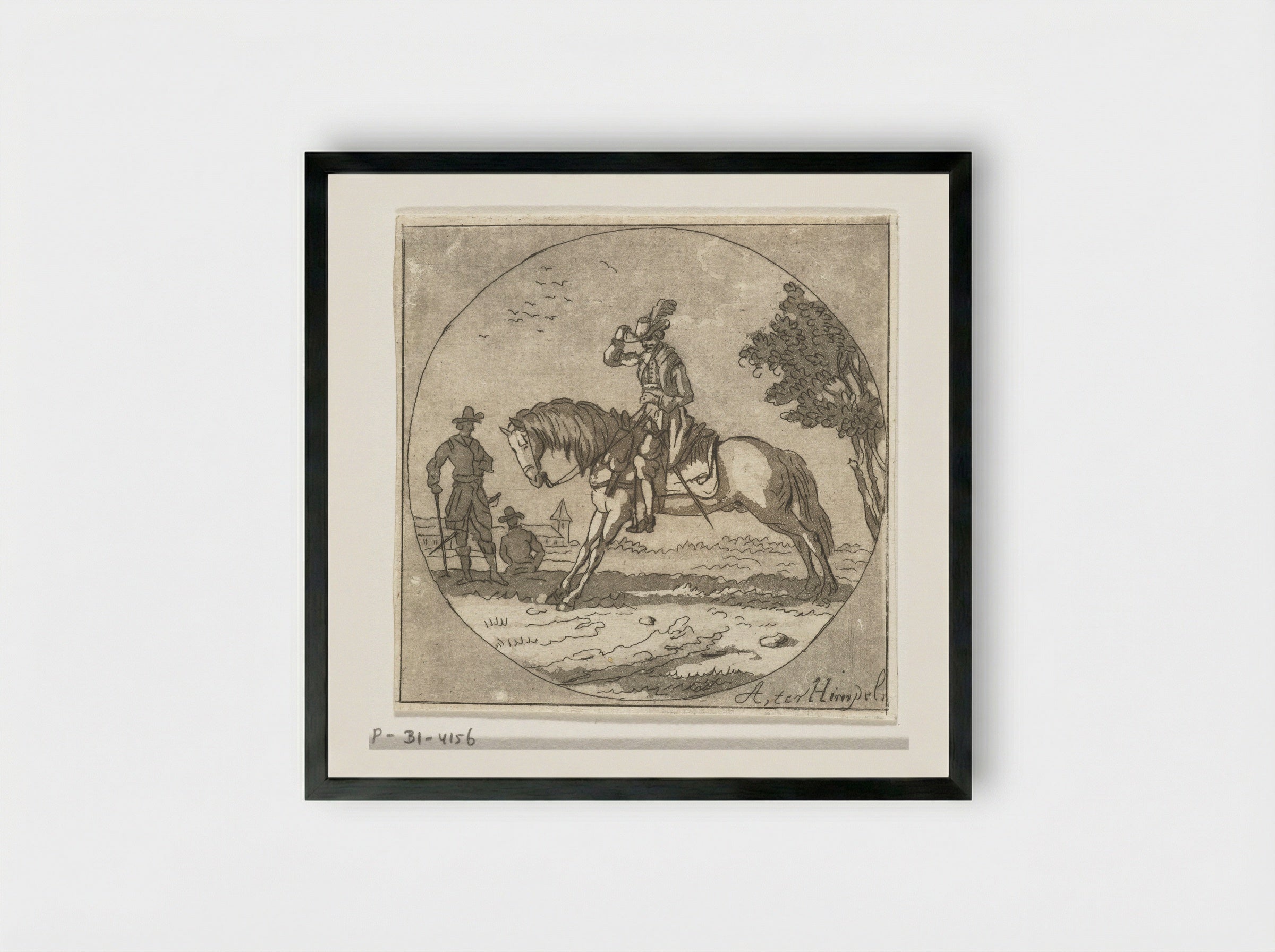 Ruiter in medaillon - Anthonie van den Bos - Framed Print Black