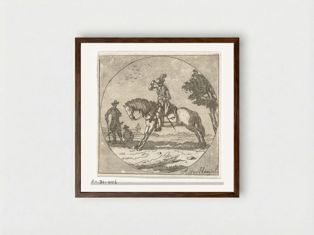 Ruiter in medaillon - Anthonie van den Bos - Framed Print Dark Wood