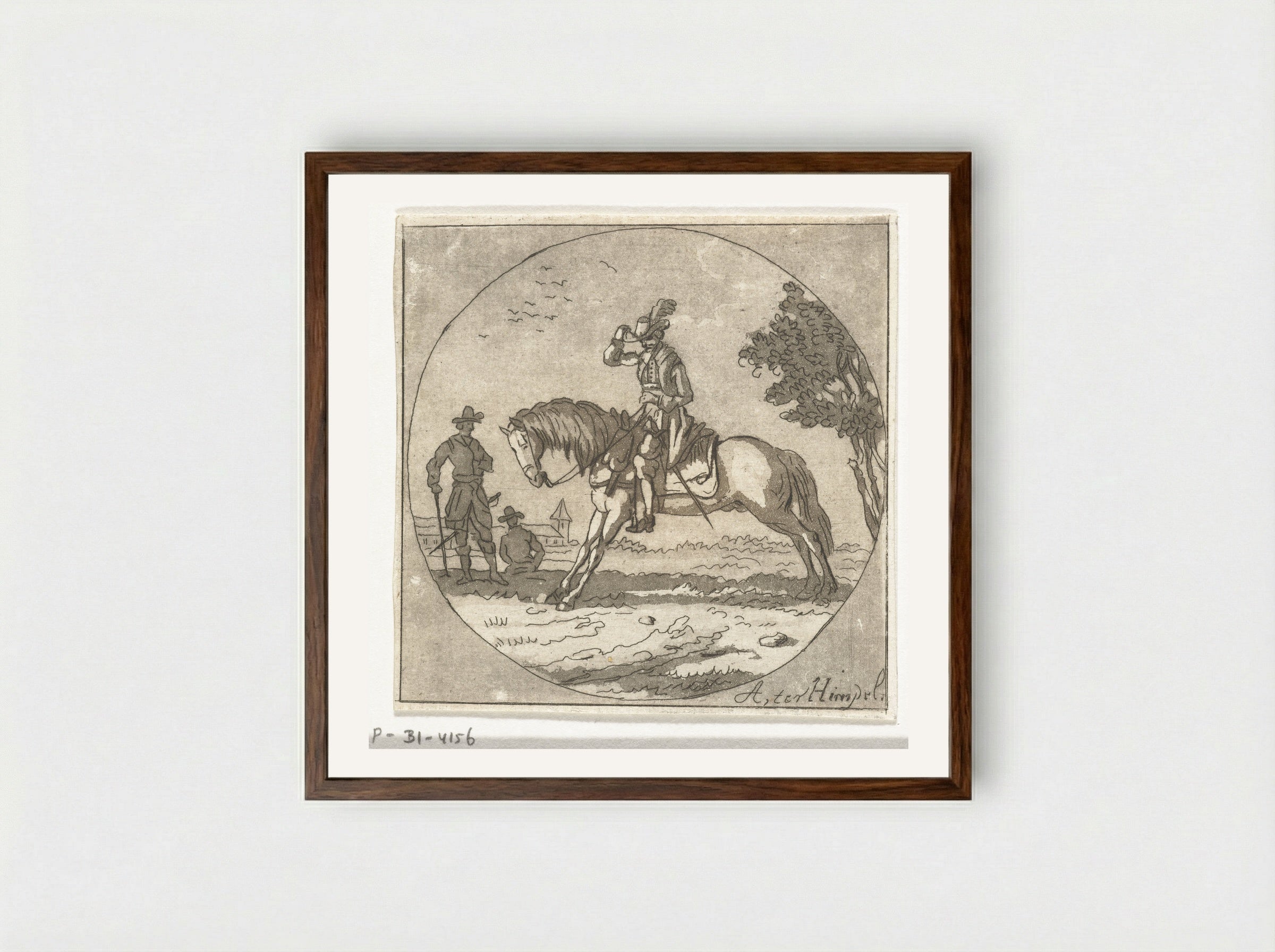 Ruiter in medaillon - Anthonie van den Bos - Framed Print Dark Wood