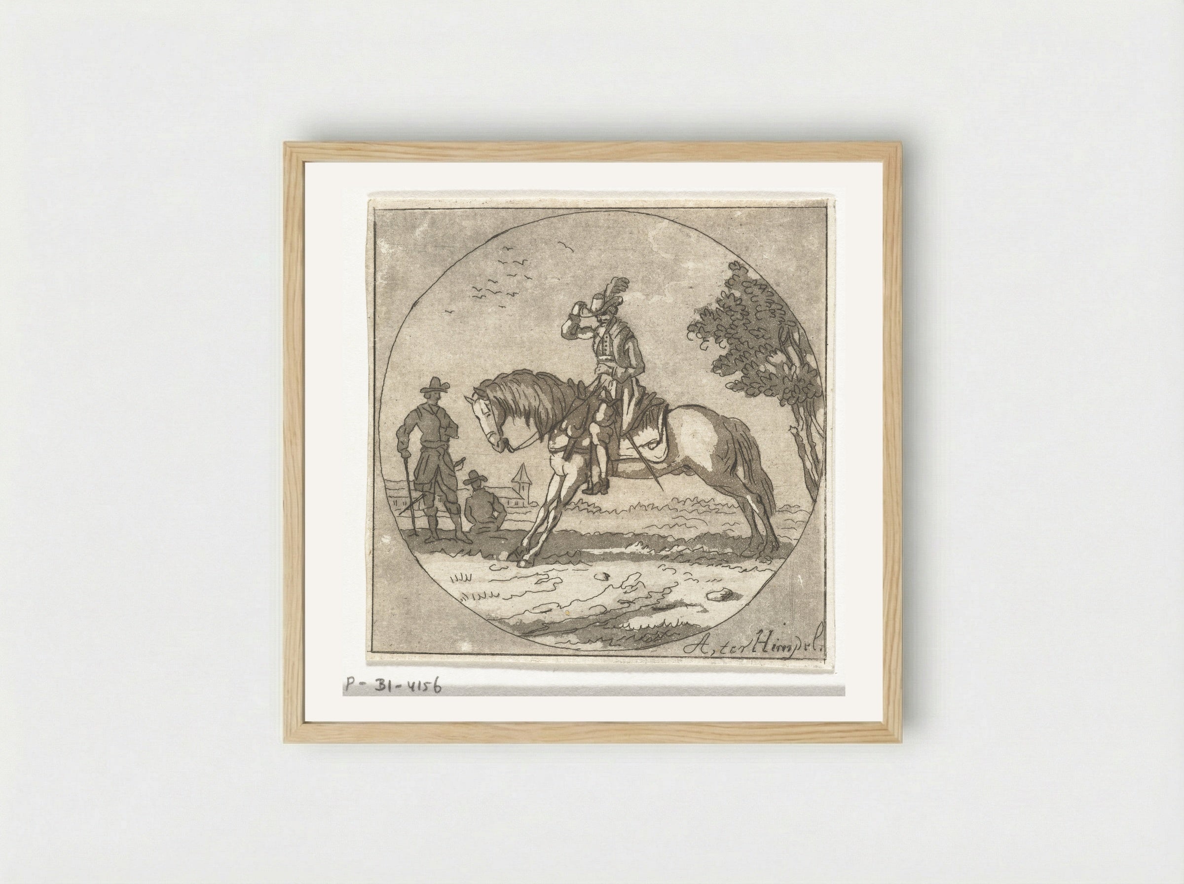 Ruiter in medaillon - Anthonie van den Bos - Framed Print Wood
