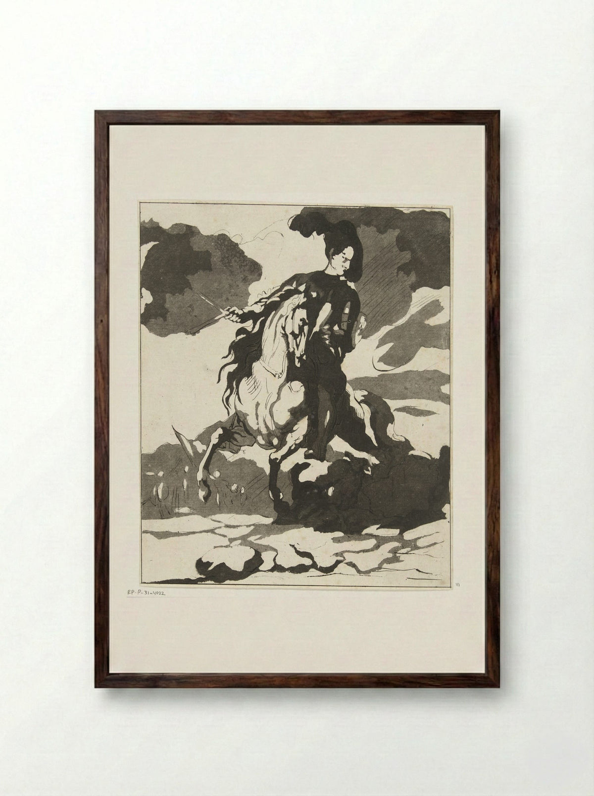 Ruiter met hond - Anthonie van den Bos - Framed Print Dark Wood