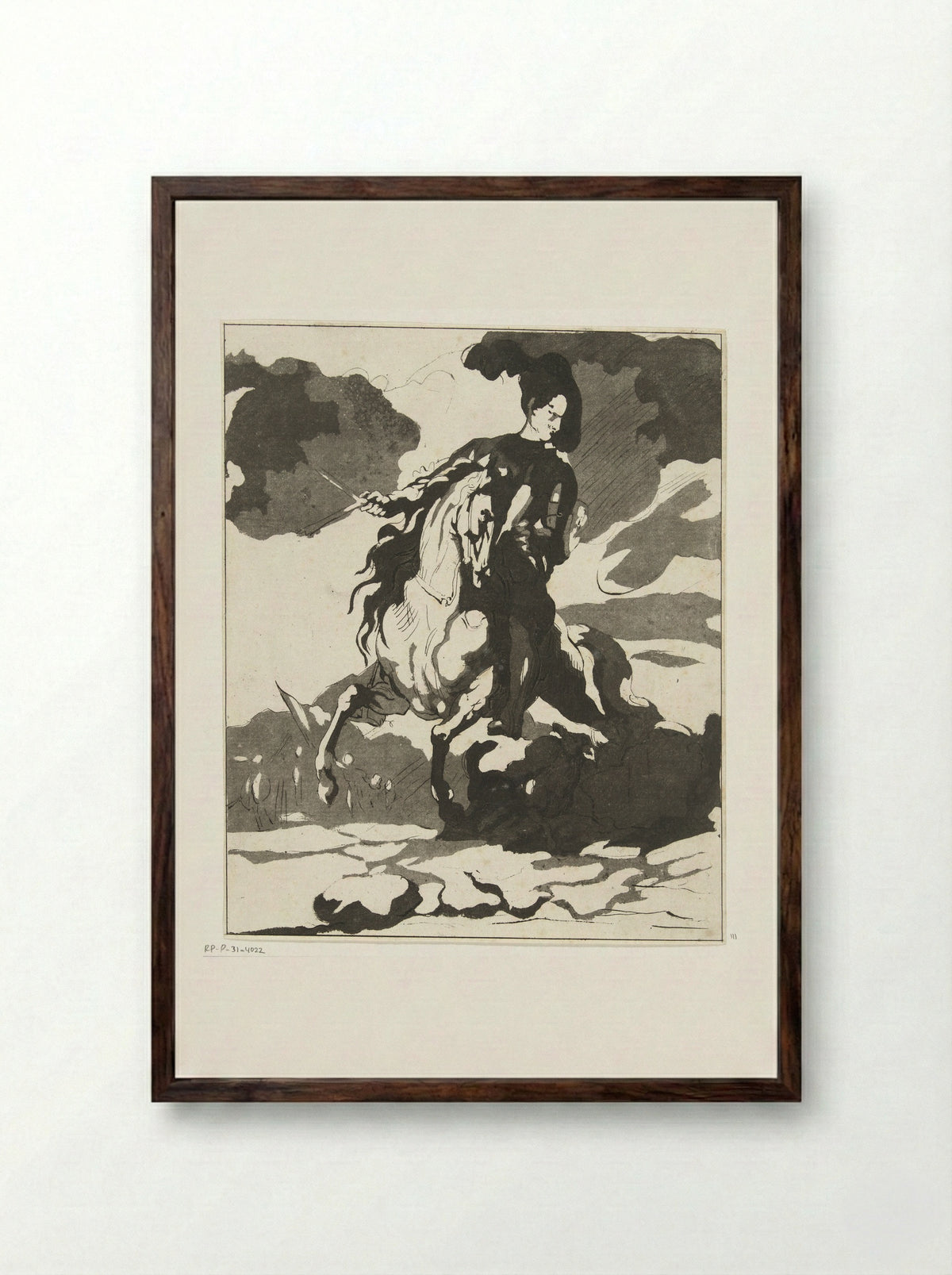 Ruiter met hond - Anthonie van den Bos - Framed Print Dark Wood
