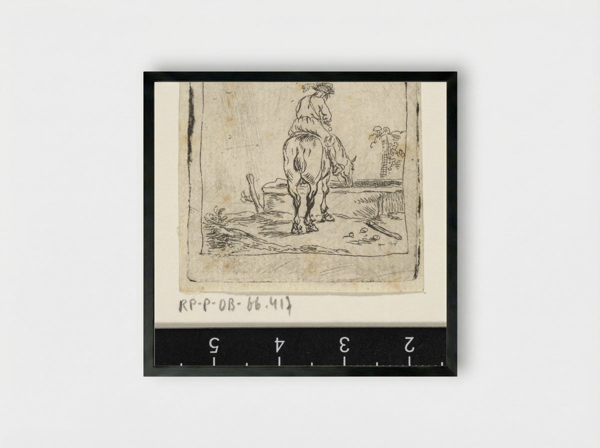 Ruiter op drinkend paard - Pieter Cornelisz. Verbeeck - Framed Print Black