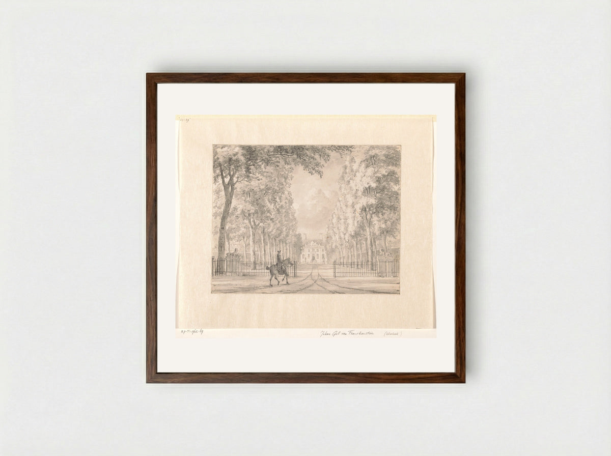 Ruiter voor het hek van een buitenplaats (Velserbeek?) - Johann Goll van Frankenstein (I) - Framed Print Dark Wood